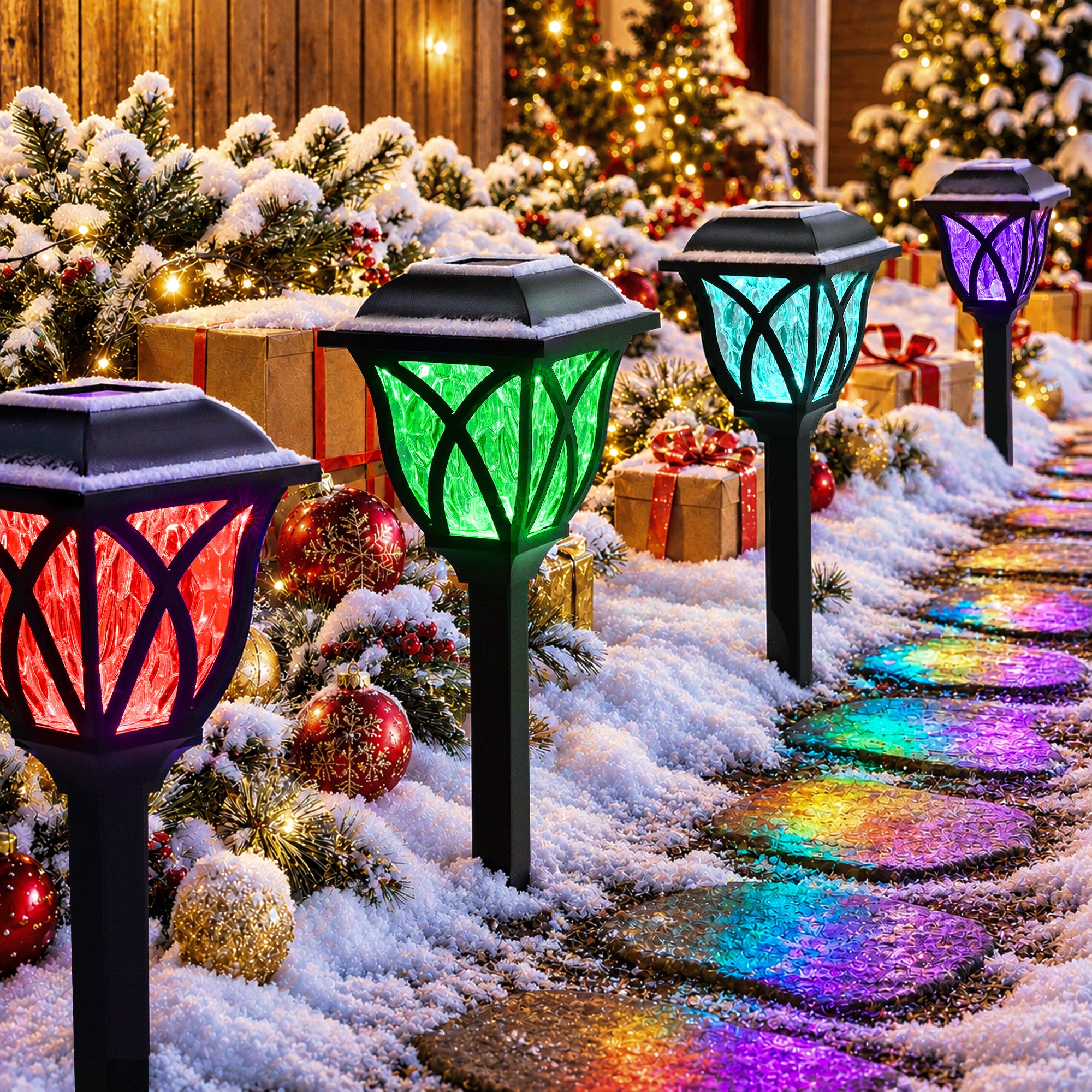GIGALUMI 8Pack Solar Christmas Lights Outdoor Decor, Multicolor Pathway Lights