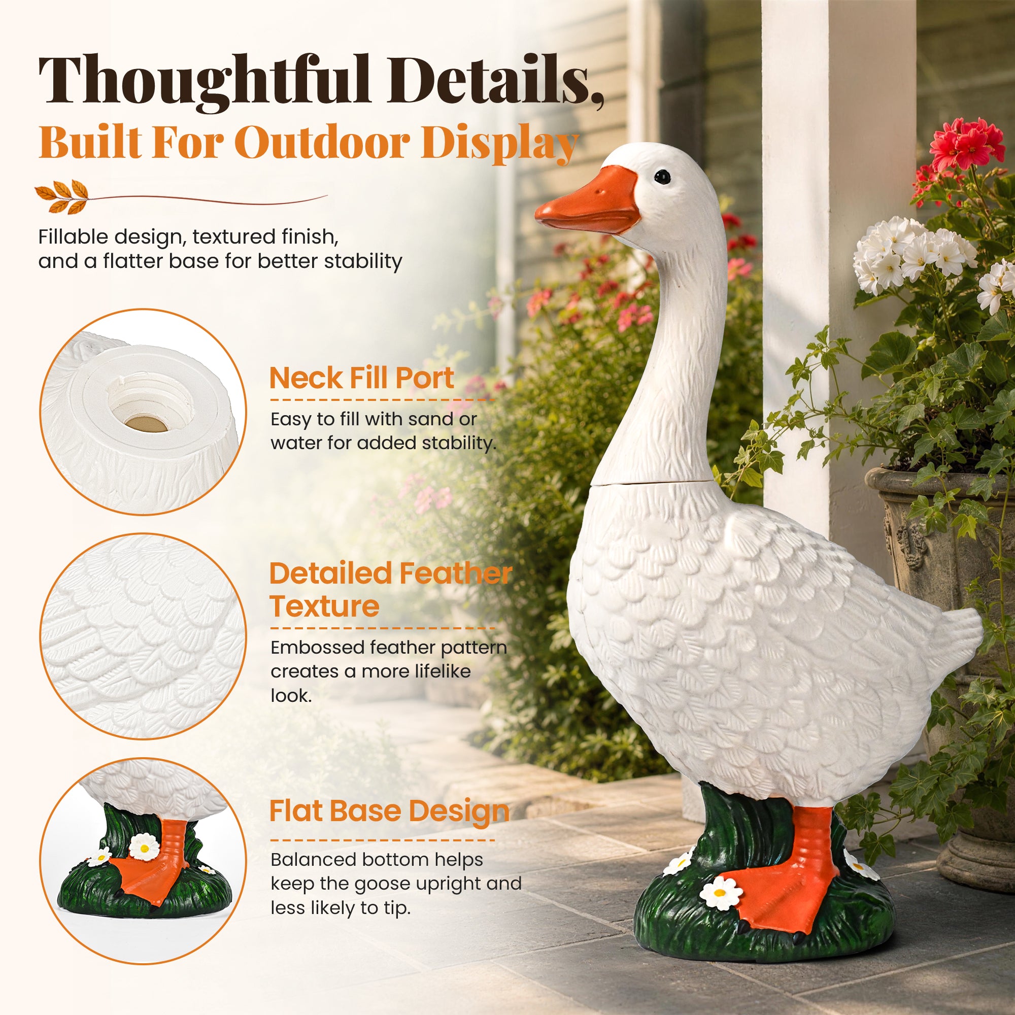 GIGALUMI Porch Goose Statue Plastic 23" Front Porch Decor Garden Decoration