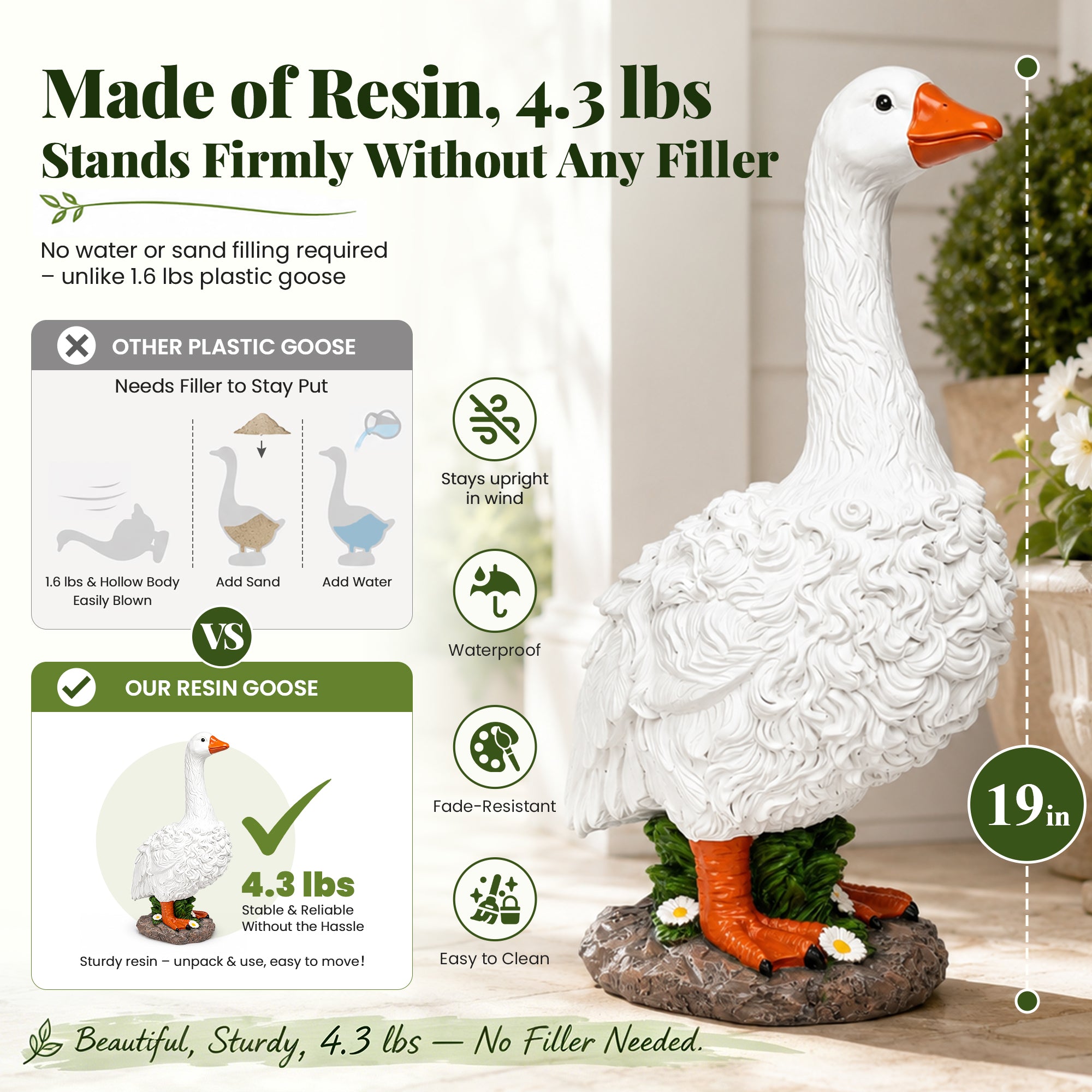 GIGALUMI 19" Curly Porch Goose Statue Front Porch Decor Resin