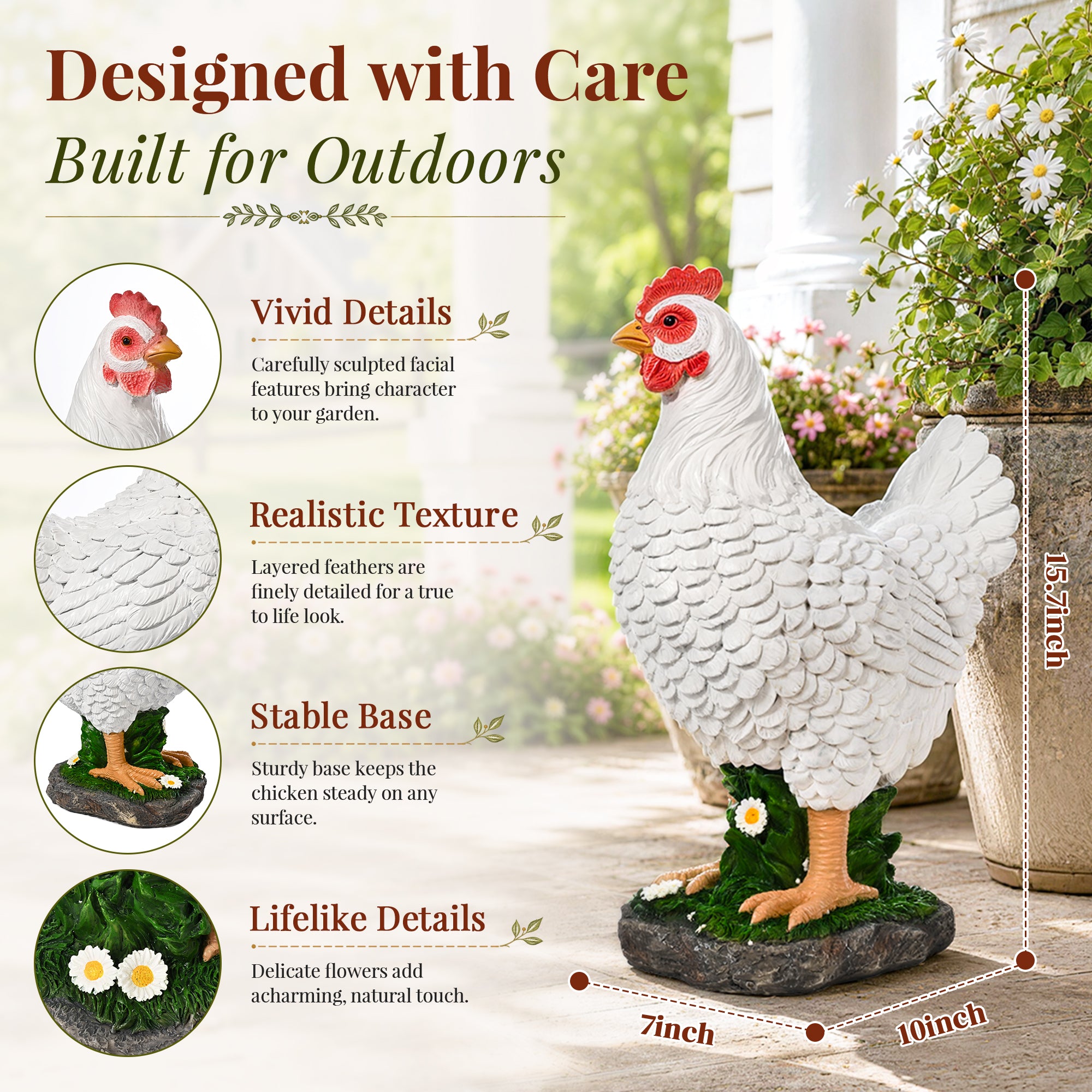 GIGALUMI Resin Hen Garden Decor, Farm Porch&Yard Outdoor 16" Statue