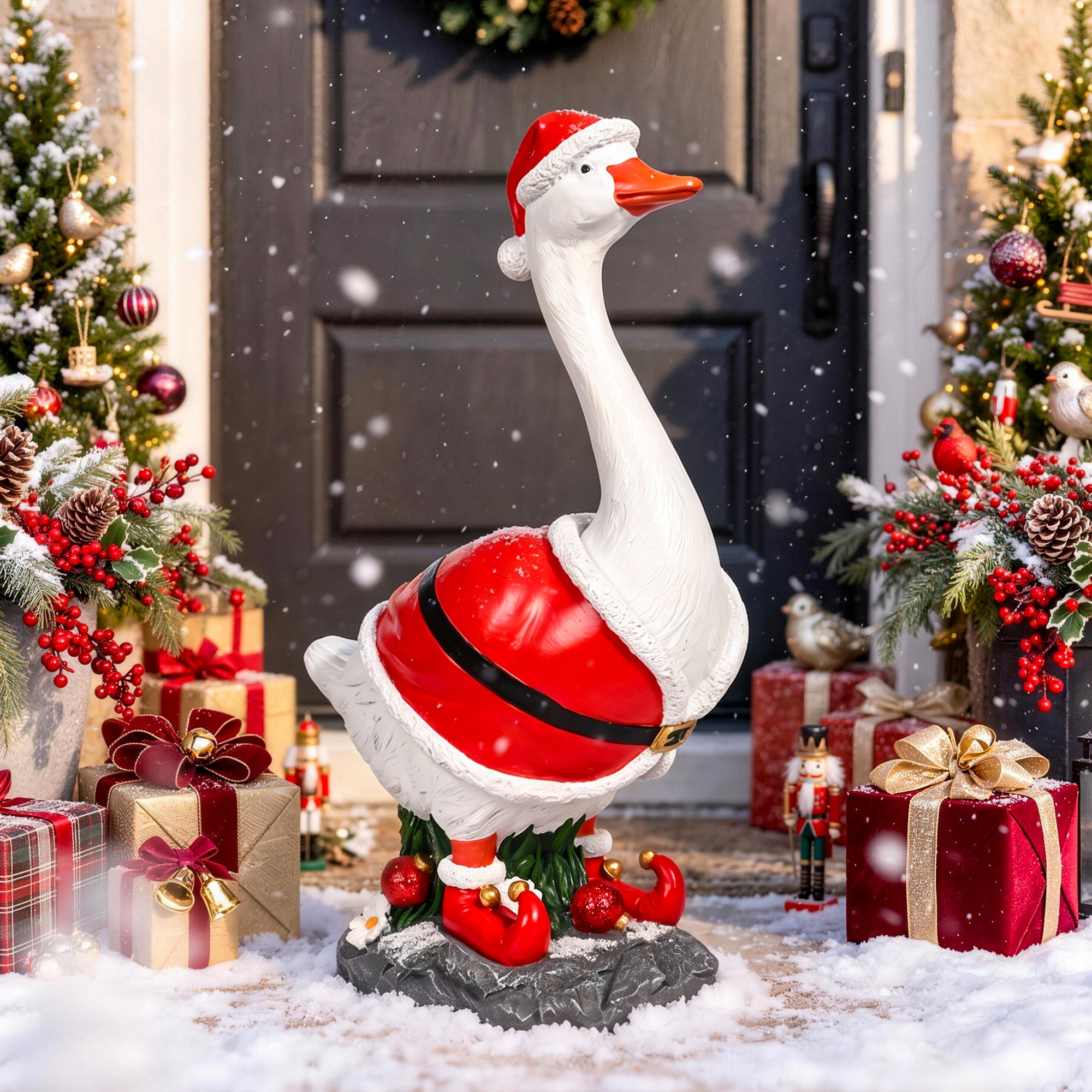 GIGALUMI 5lbs Porch Goose Christmas Decorations Outdoor,20" Porch Decor