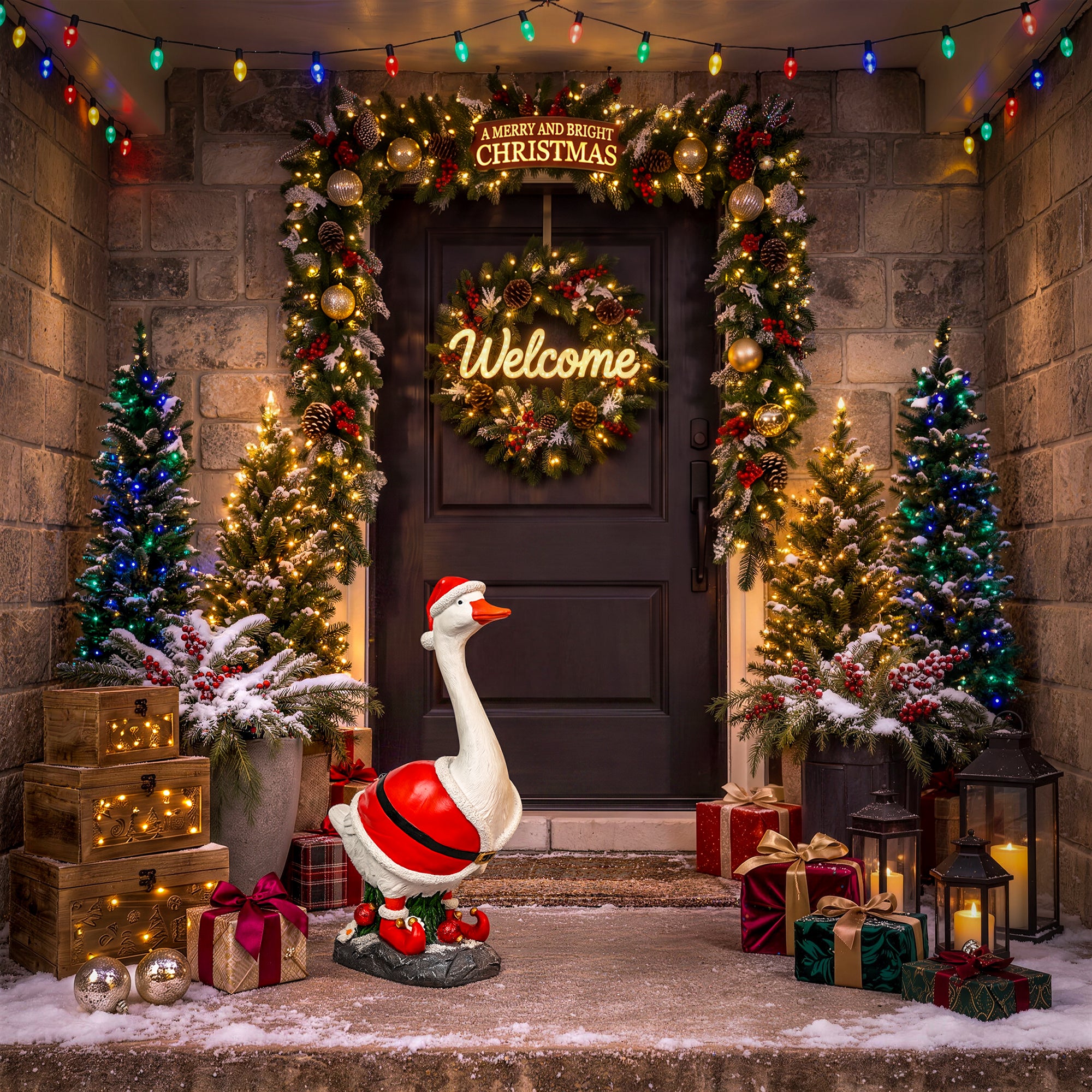 GIGALUMI 5lbs Porch Goose Christmas Decorations Outdoor,20" Porch Decor