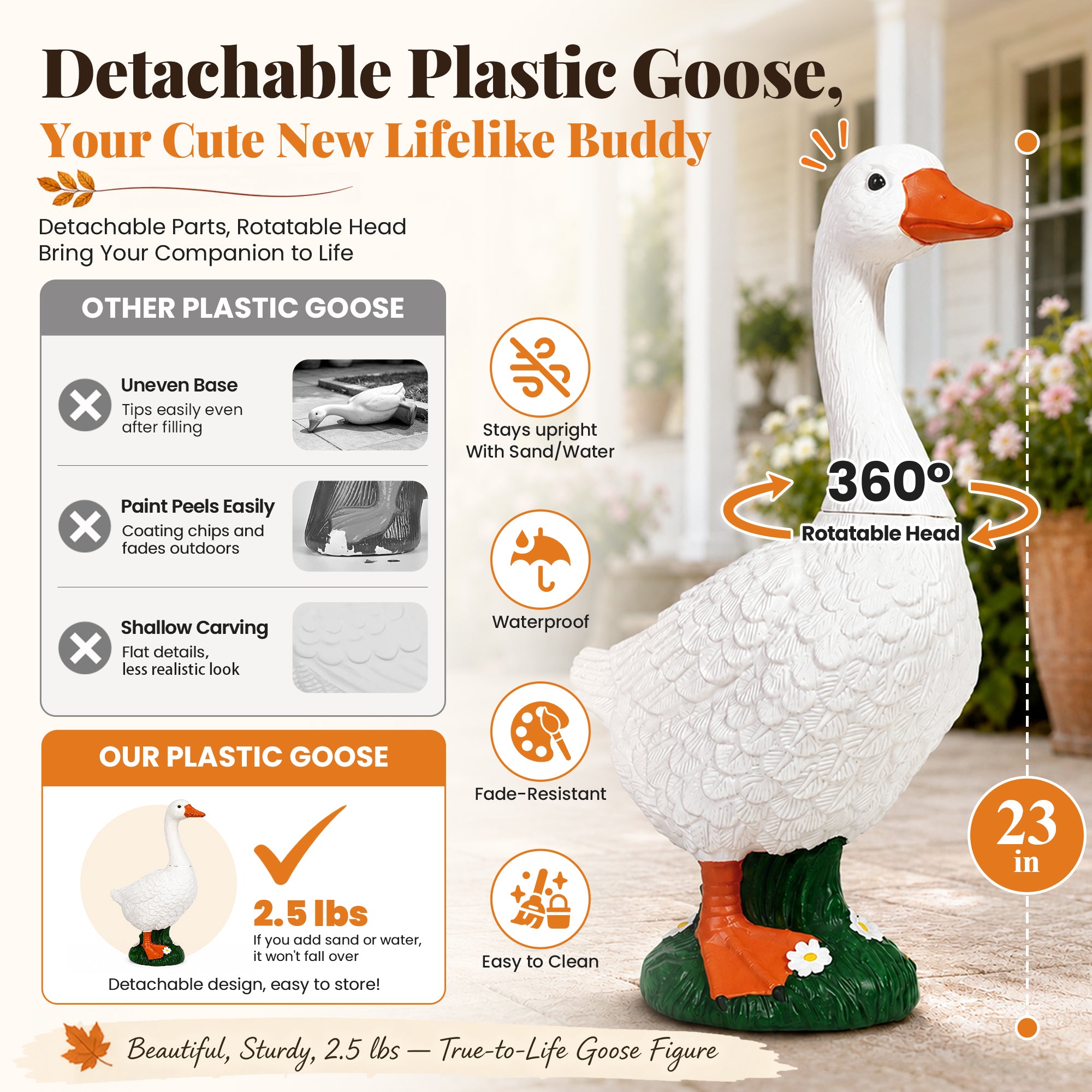 GIGALUMI Porch Goose Statue Plastic 23" Front Porch Decor Garden Decoration