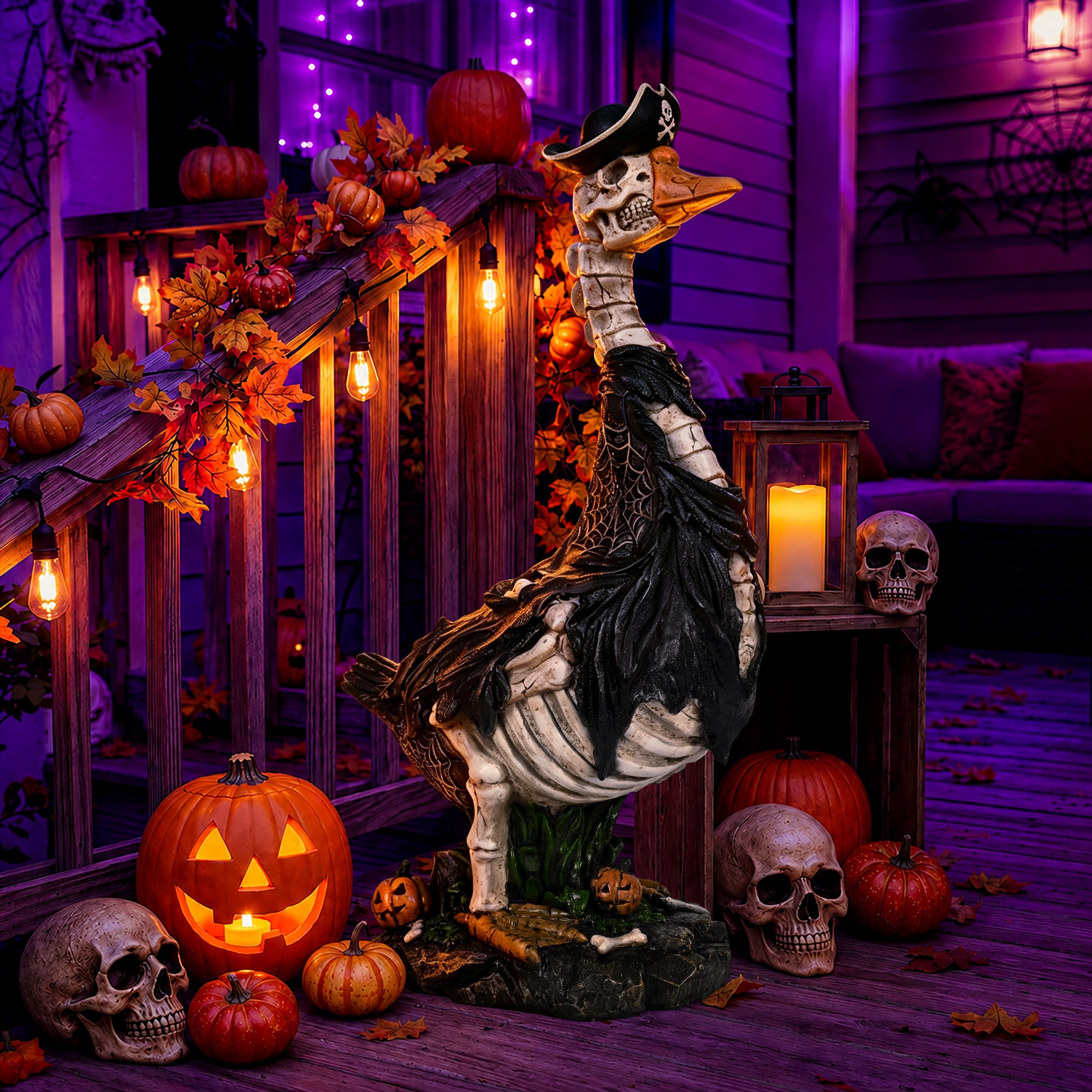 GIGALUMI 20" Halloween Skeleton Porch Goose,Outdoor Halloween Decorations