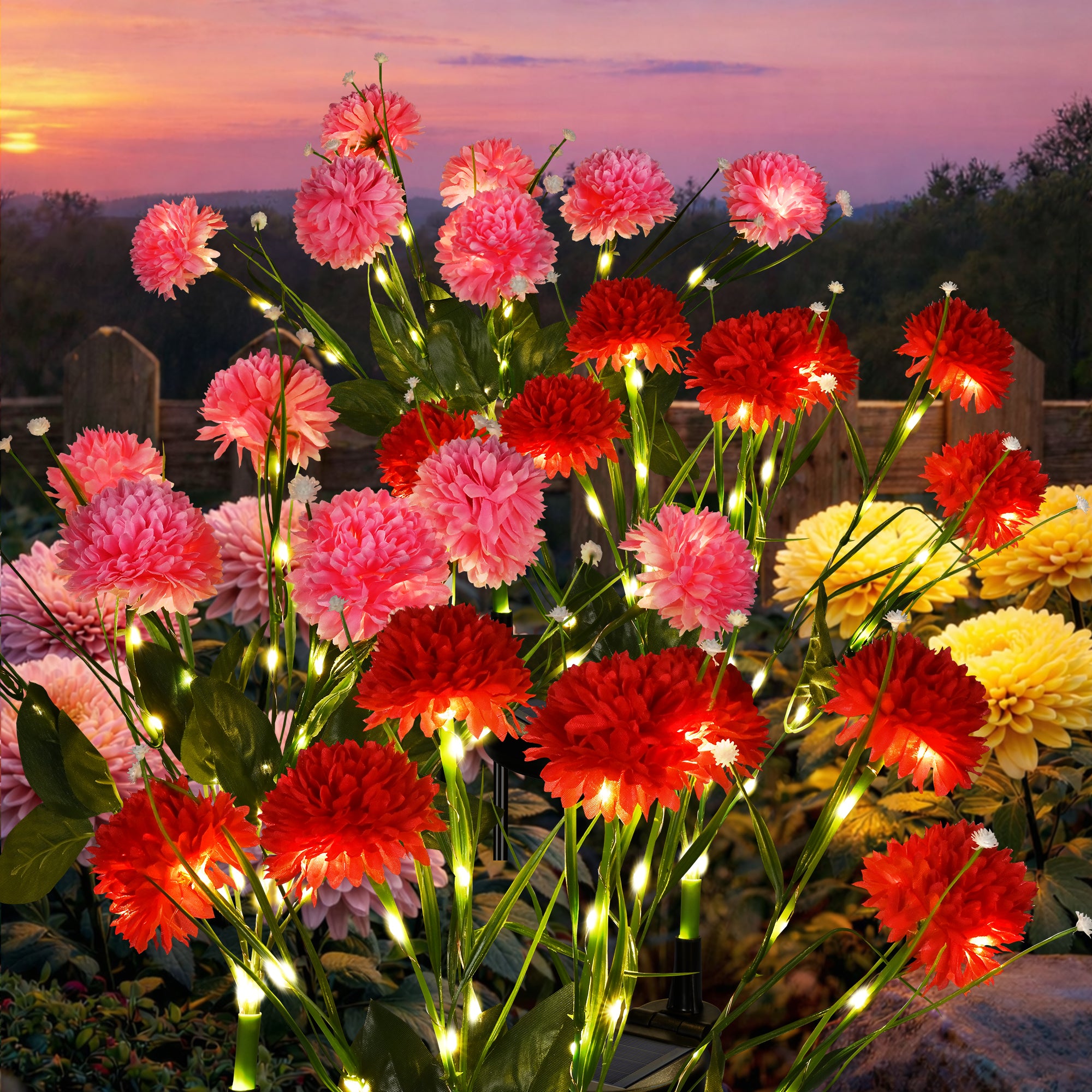 GIGALUMI Artificial Chrysanthemums Solar Lights (3&6 Pack)