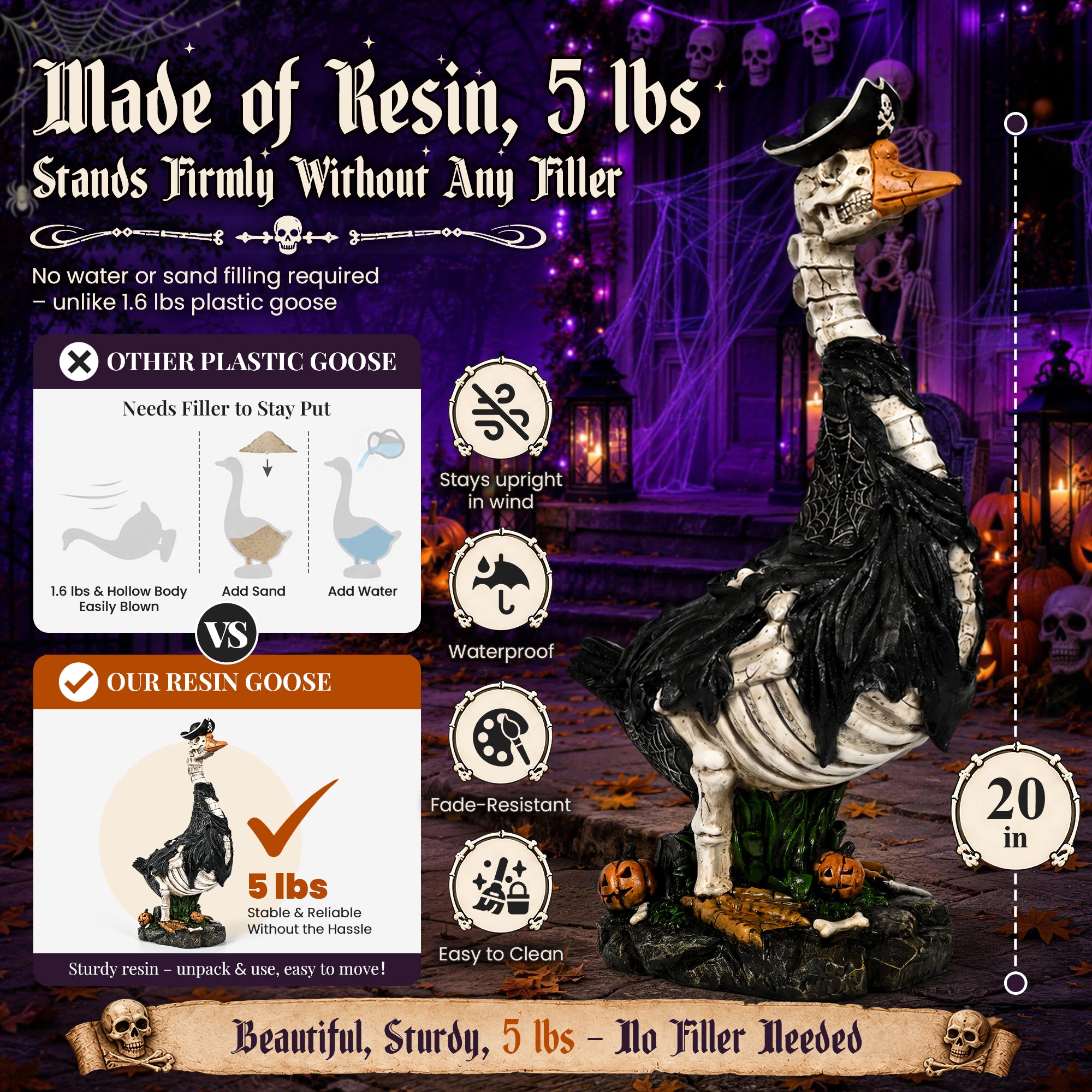 GIGALUMI 20" Halloween Skeleton Porch Goose,Outdoor Halloween Decorations