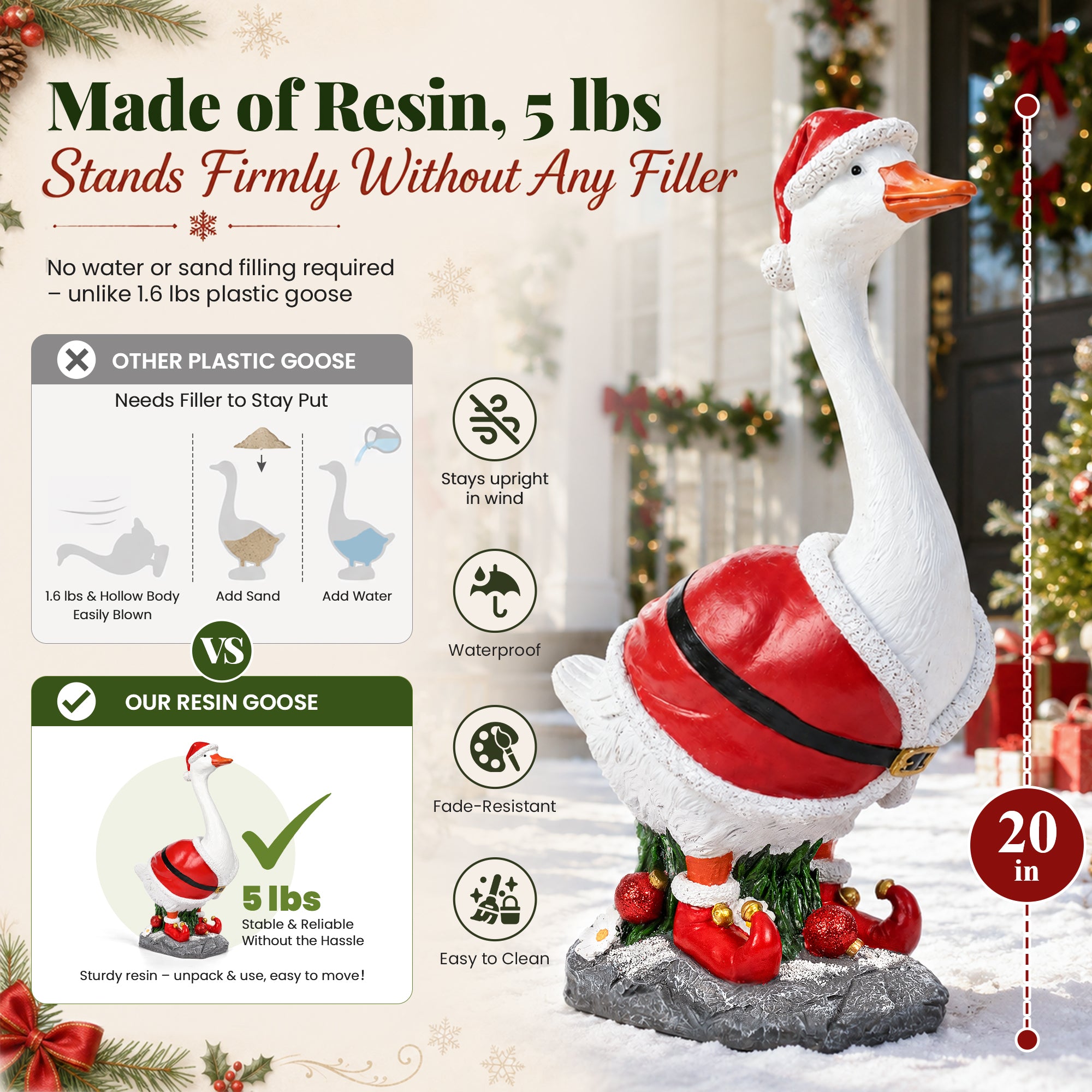 GIGALUMI 5lbs Porch Goose Christmas Decorations Outdoor,20" Porch Decor