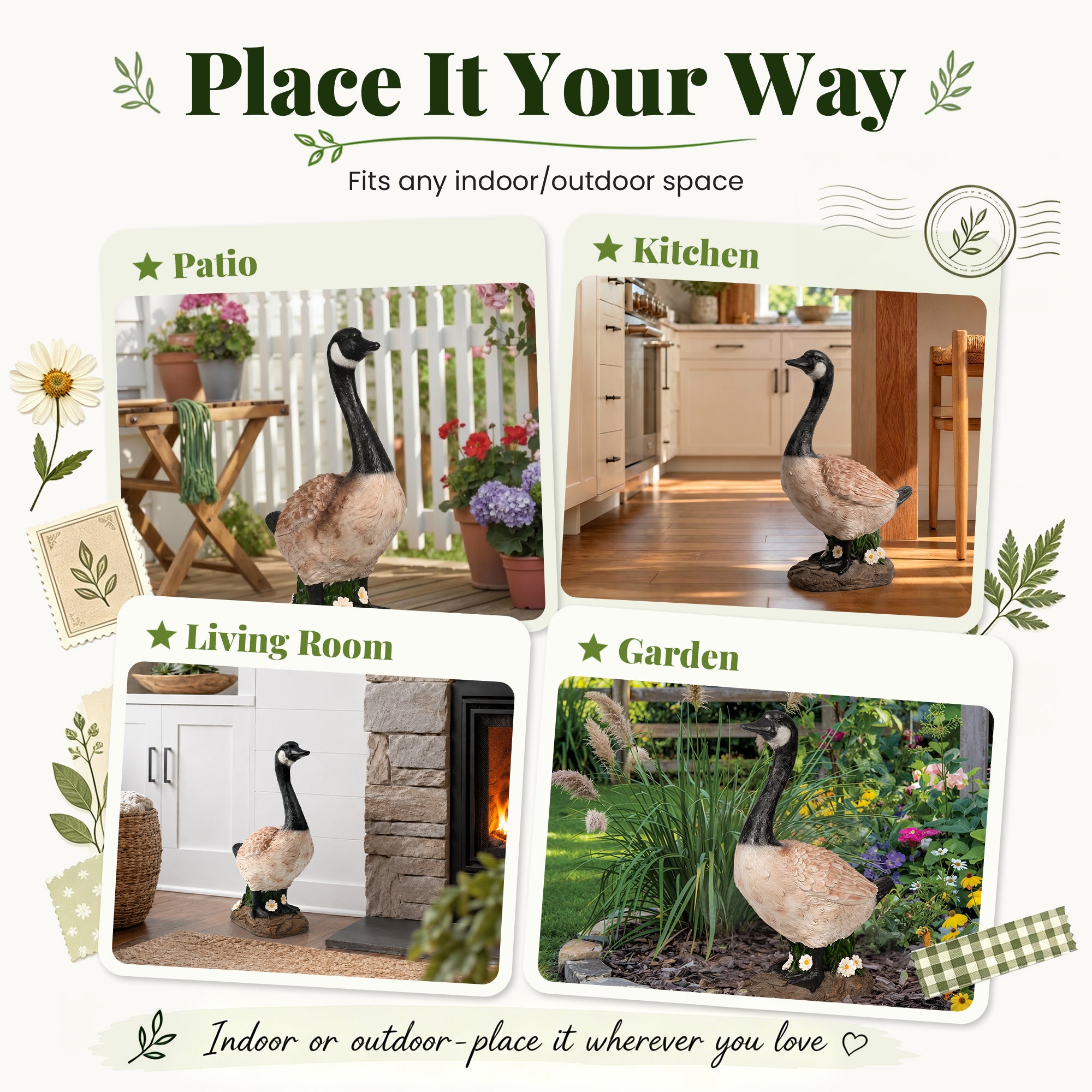 GIGALUMI 19" Large Porch Canada Goose Statue, Durable Resin Garden Decor
