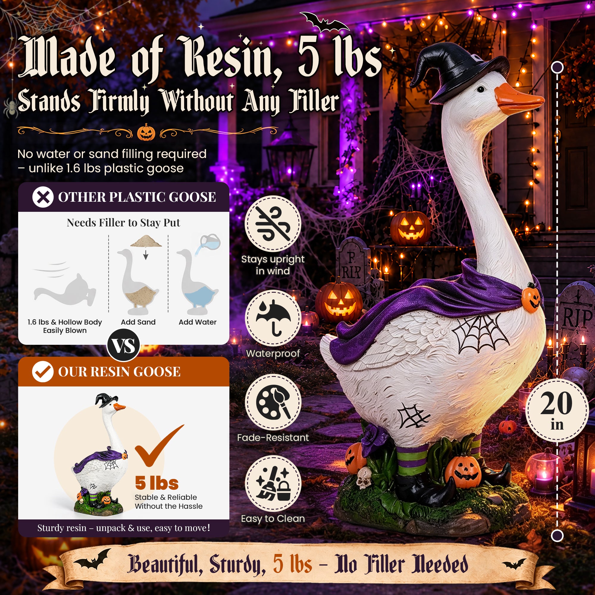 GIGALUMI 20" Halloween Witch Porch Goose for Outdoor Halloween Decorations