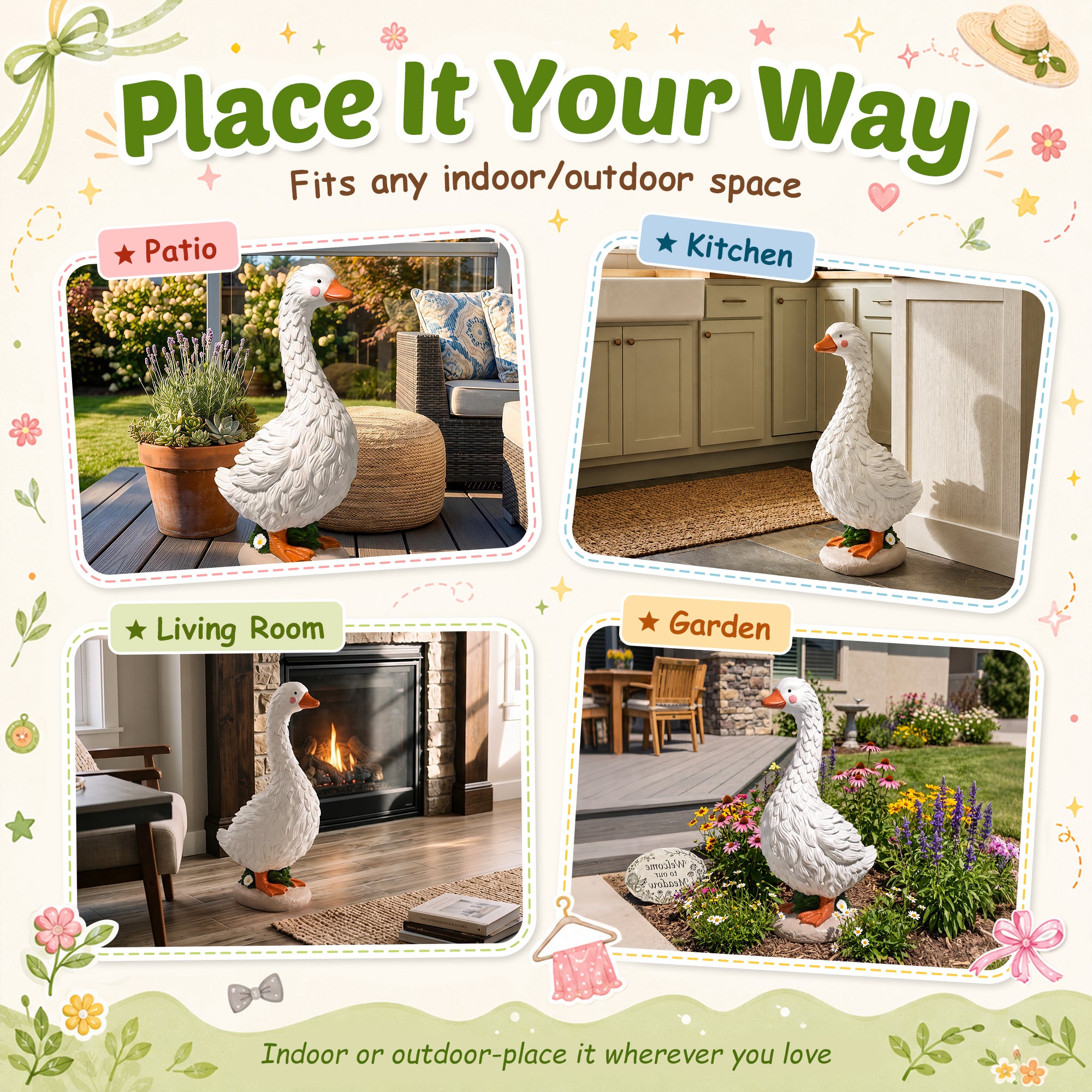 GIGALUMI Cute Porch Goose Statue 19" Resin Garden Decor Front Porch Decor