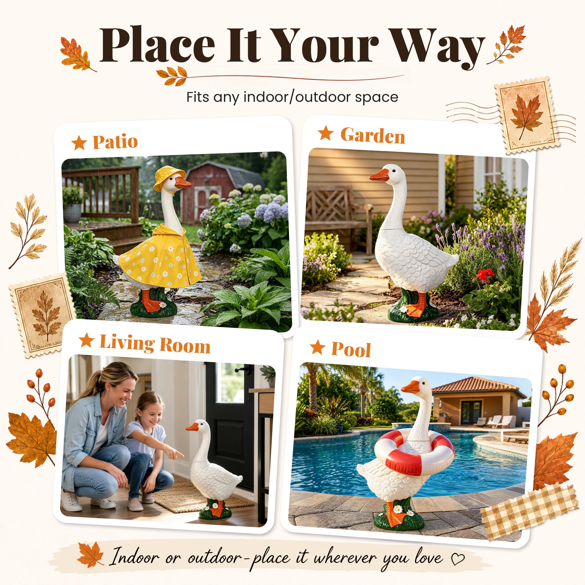 GIGALUMI Porch Goose Statue Plastic 23" Front Porch Decor Garden Decoration