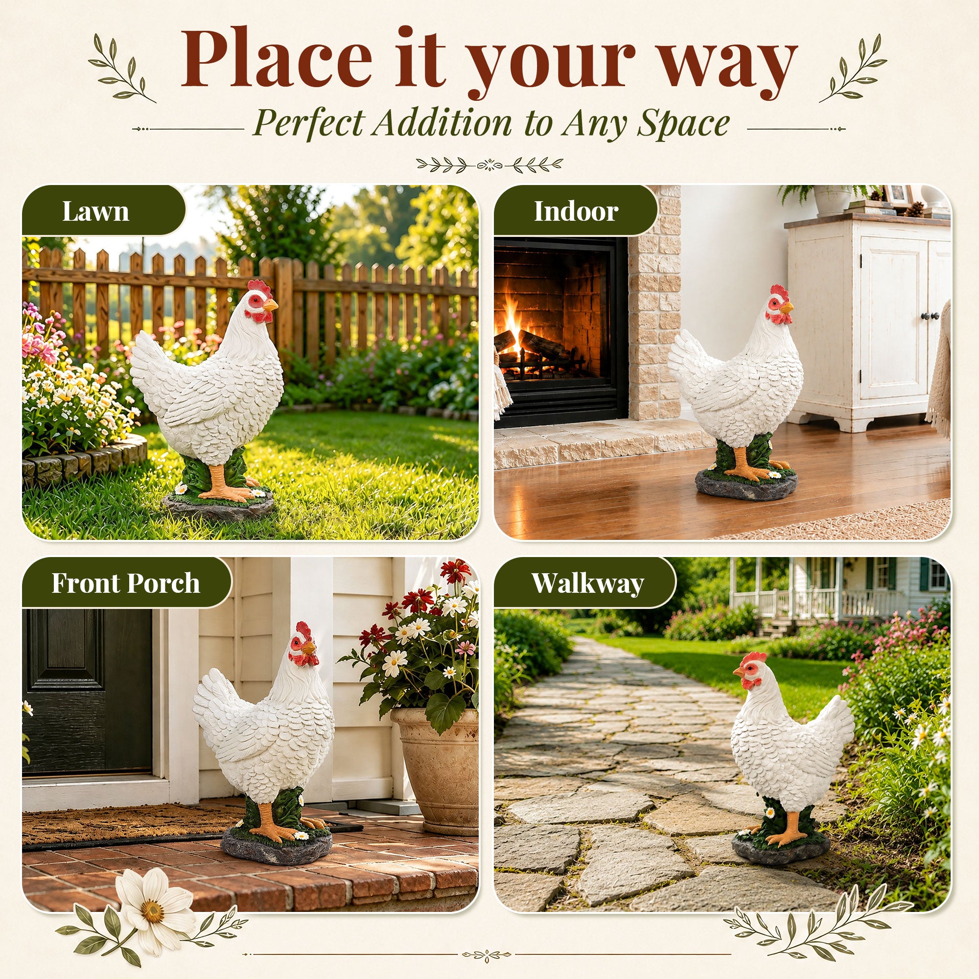 GIGALUMI Resin Hen Garden Decor, Farm Porch&Yard Outdoor 16" Statue