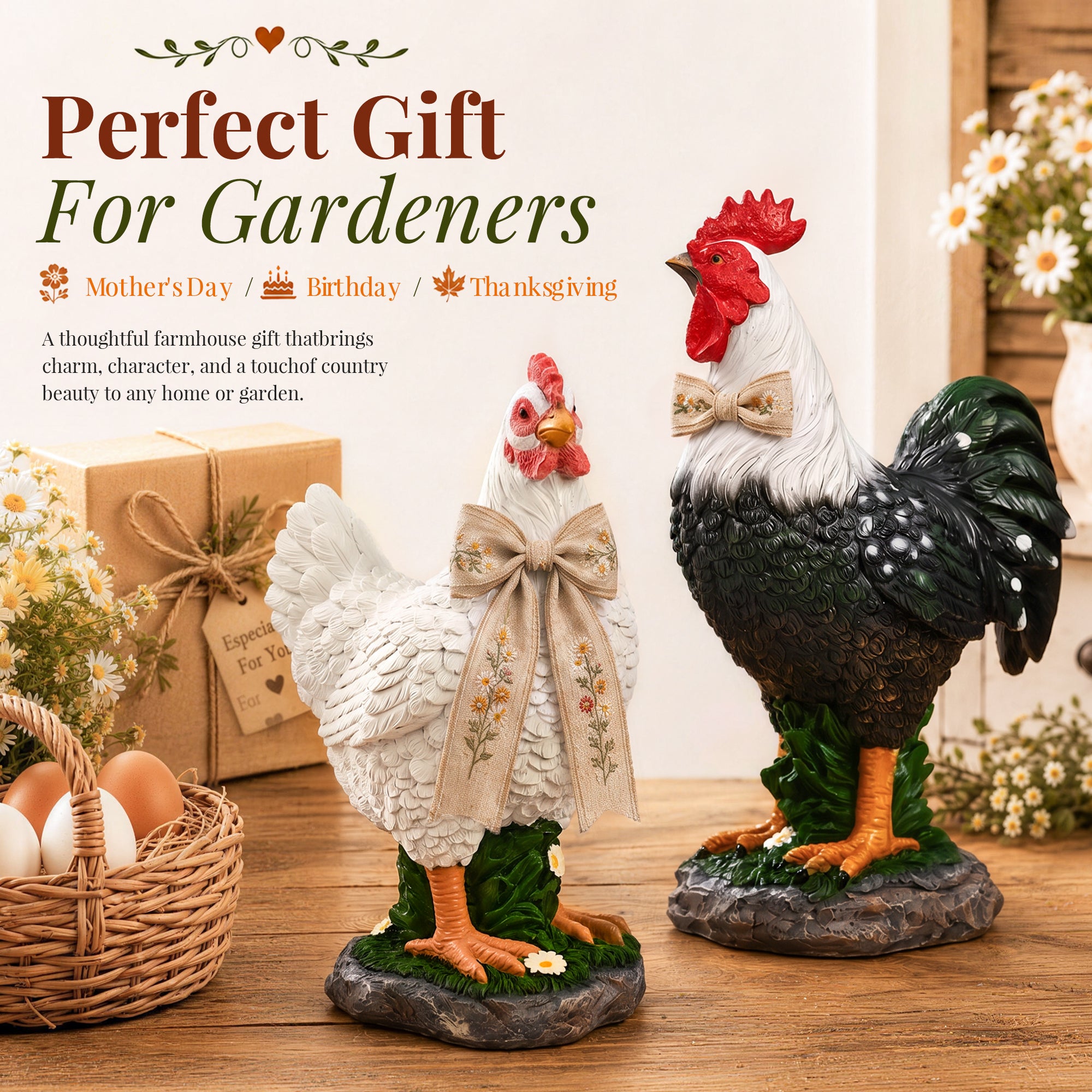 GIGALUMI Resin Hen Garden Decor, Farm Porch&Yard Outdoor 16" Statue