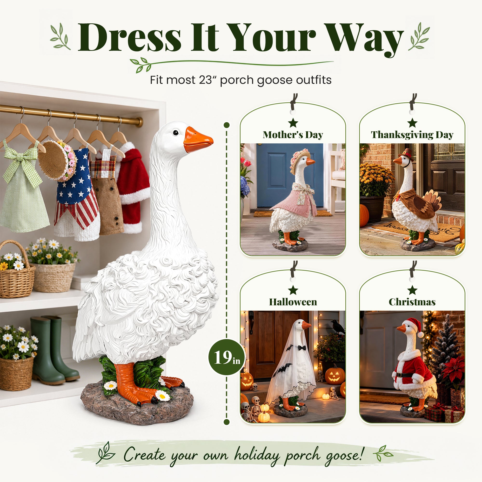 GIGALUMI 19" Curly Porch Goose Statue Front Porch Decor Resin