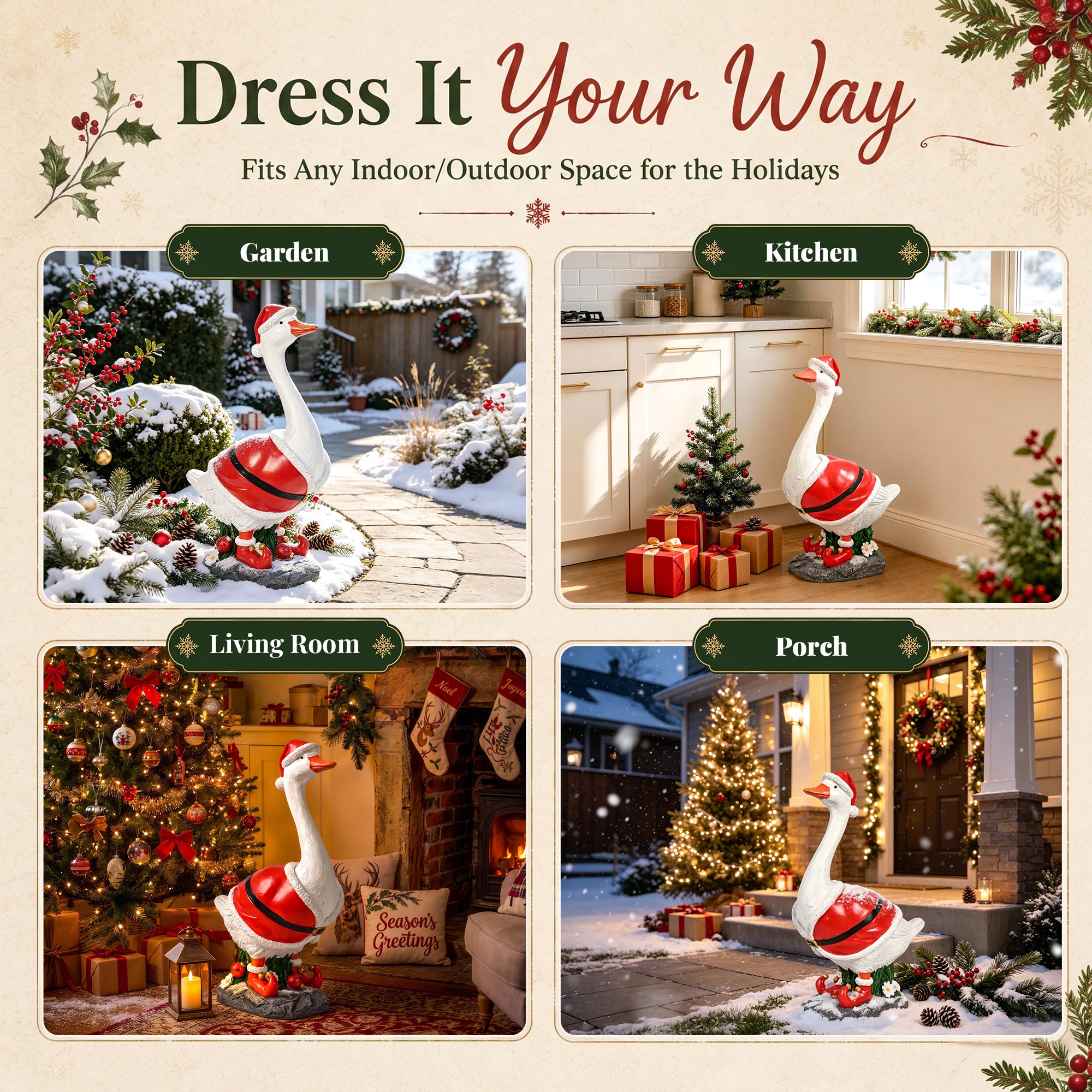 GIGALUMI 5lbs Porch Goose Christmas Decorations Outdoor,20" Porch Decor