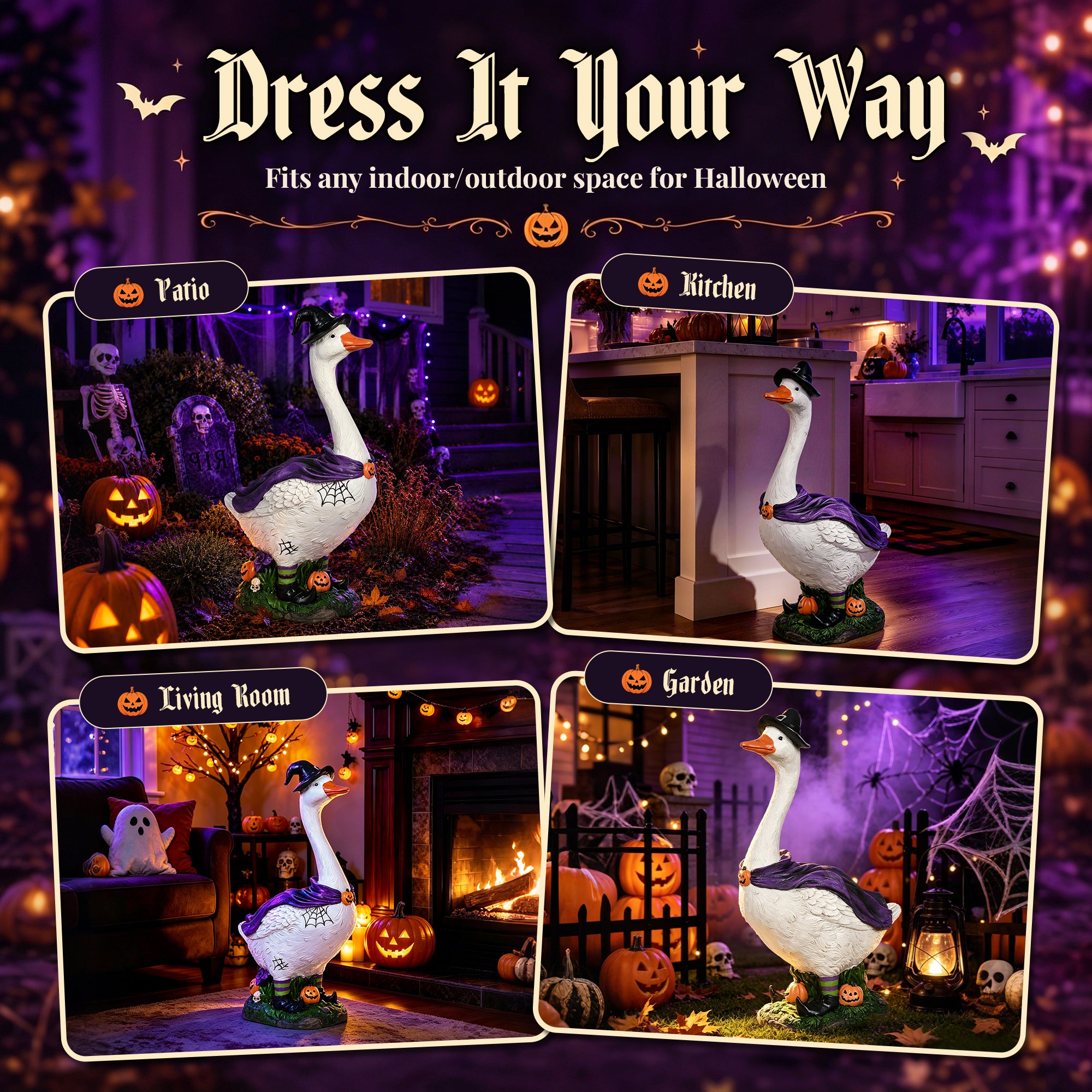 GIGALUMI 20" Halloween Witch Porch Goose for Outdoor Halloween Decorations