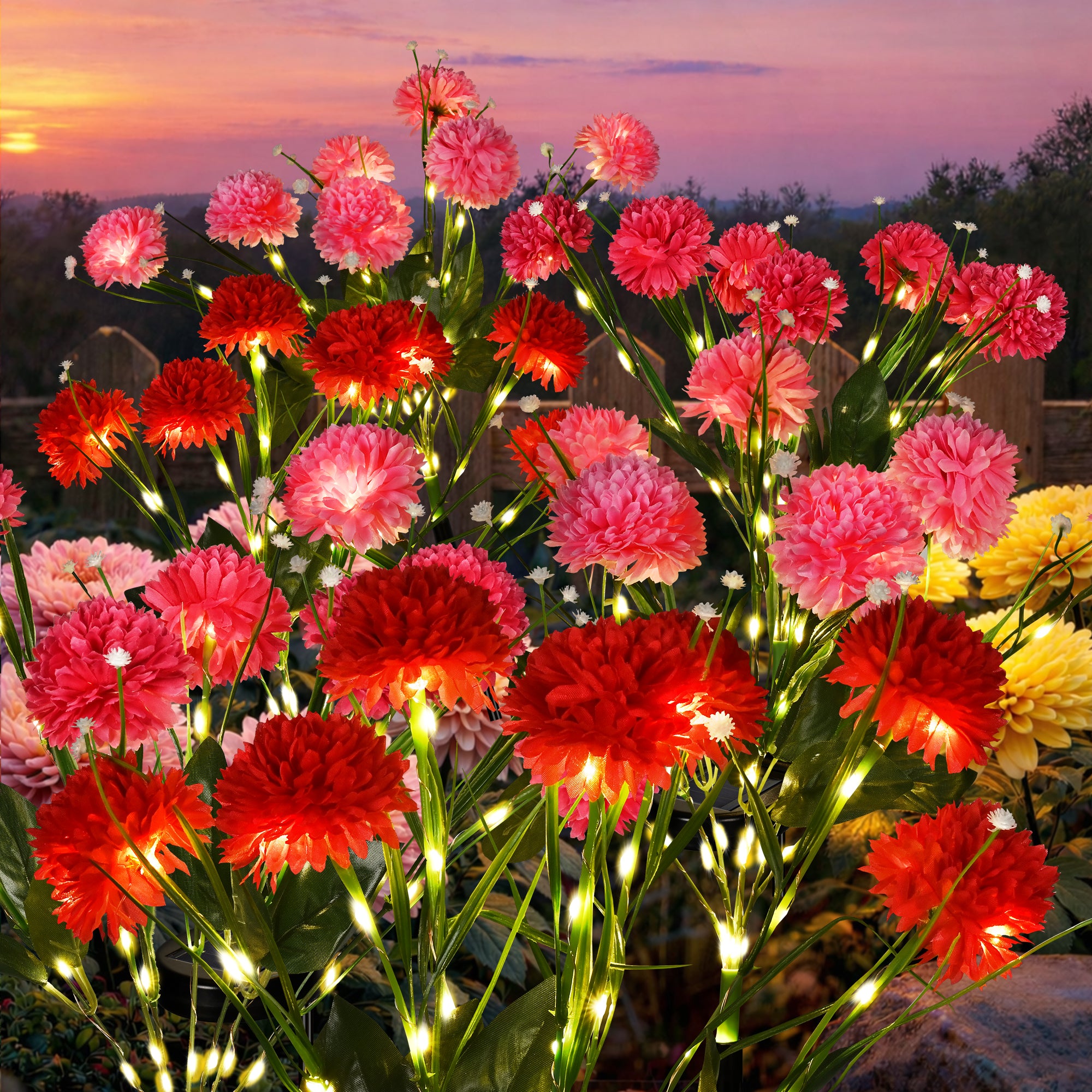 GIGALUMI Artificial Chrysanthemums Solar Lights (3&6 Pack)