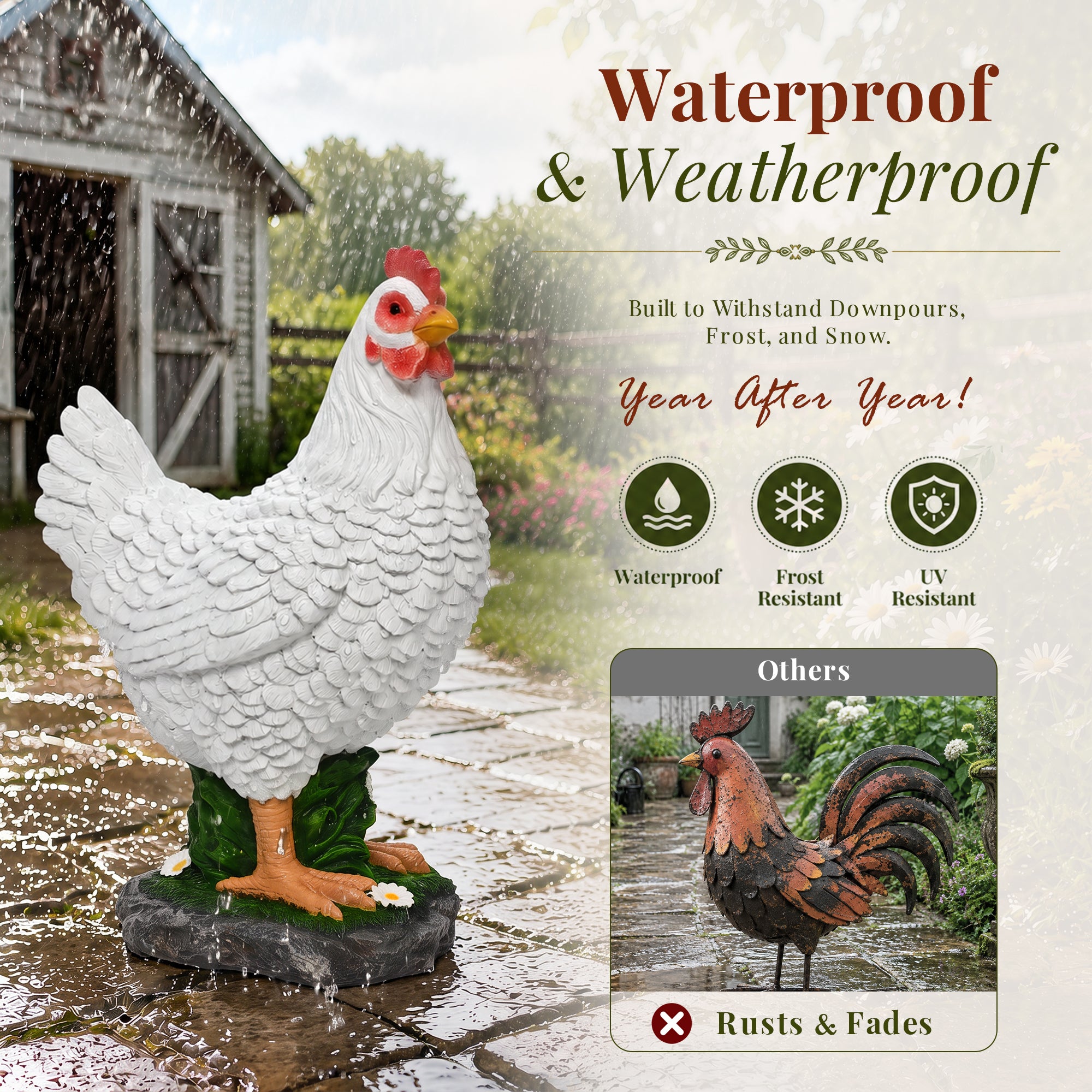 GIGALUMI Resin Hen Garden Decor, Farm Porch&Yard Outdoor 16" Statue