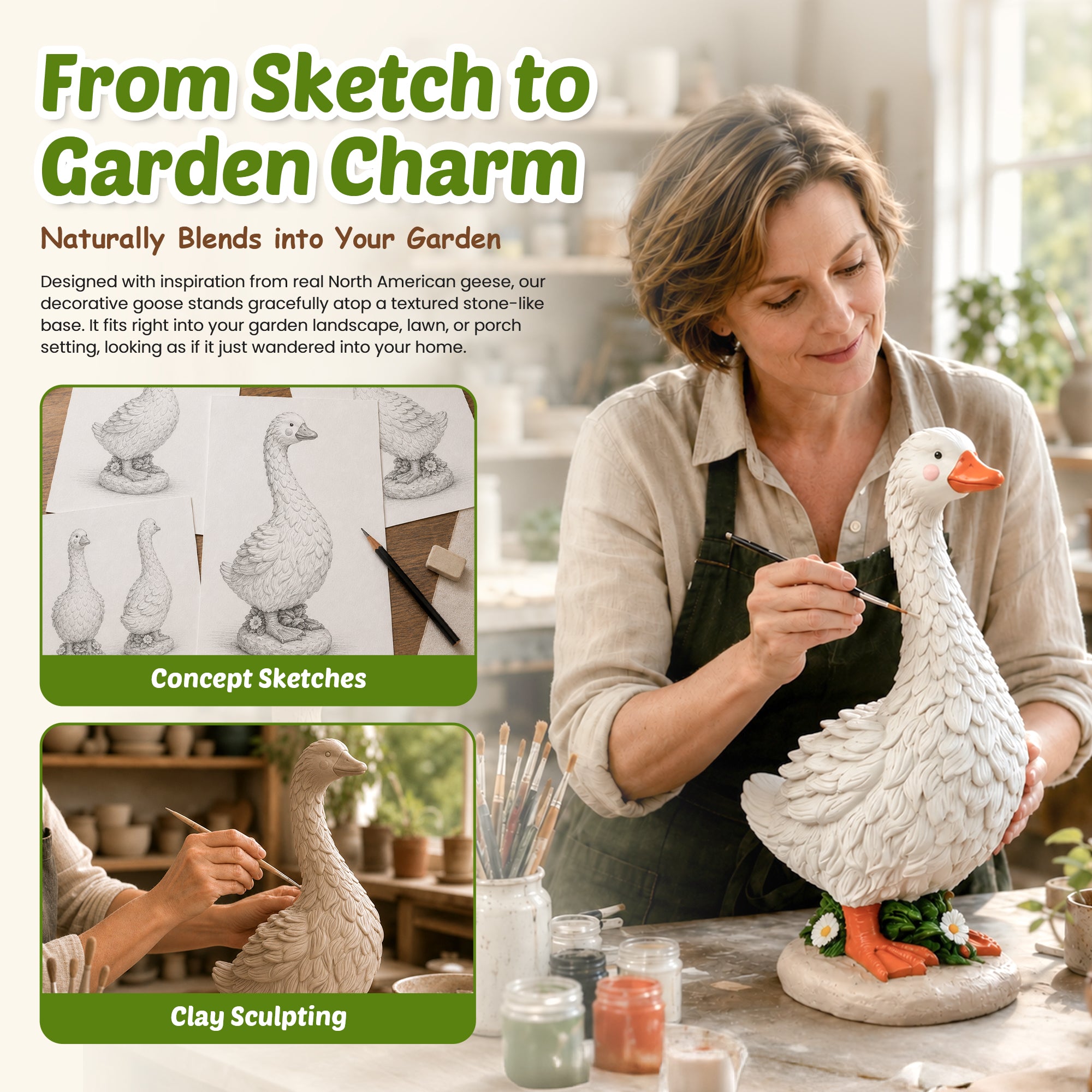 GIGALUMI Cute Porch Goose Statue 19" Resin Garden Decor Front Porch Decor