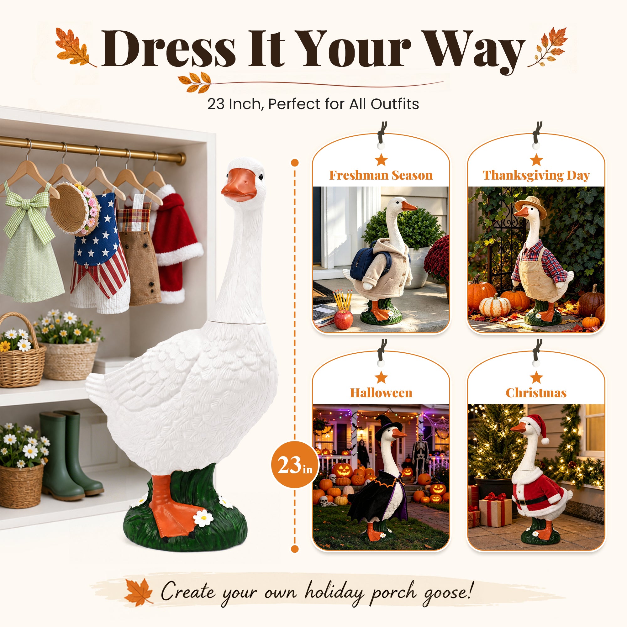GIGALUMI Porch Goose Statue Plastic 23" Front Porch Decor Garden Decoration