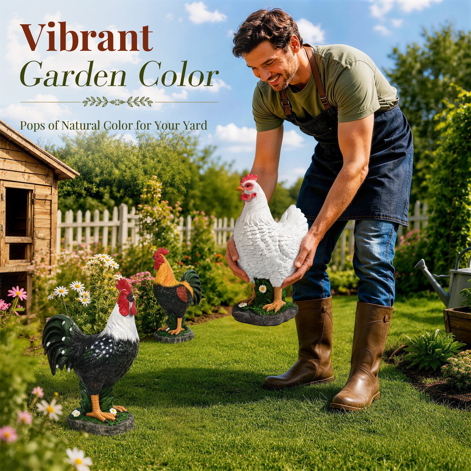 GIGALUMI Resin Hen Garden Decor, Farm Porch&Yard Outdoor 16" Statue