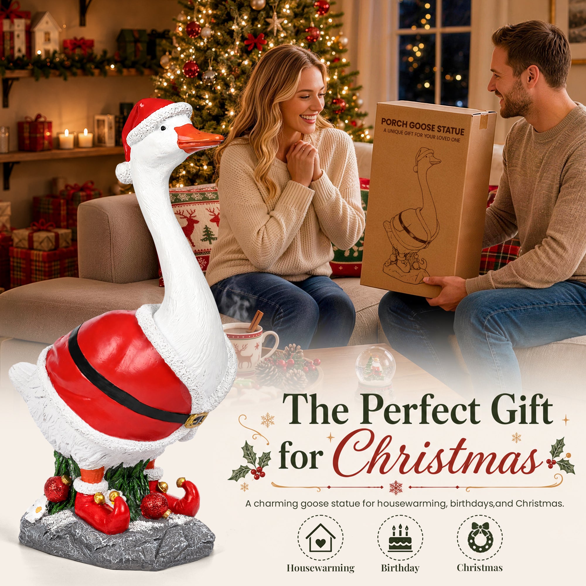 GIGALUMI 5lbs Porch Goose Christmas Decorations Outdoor,20" Porch Decor
