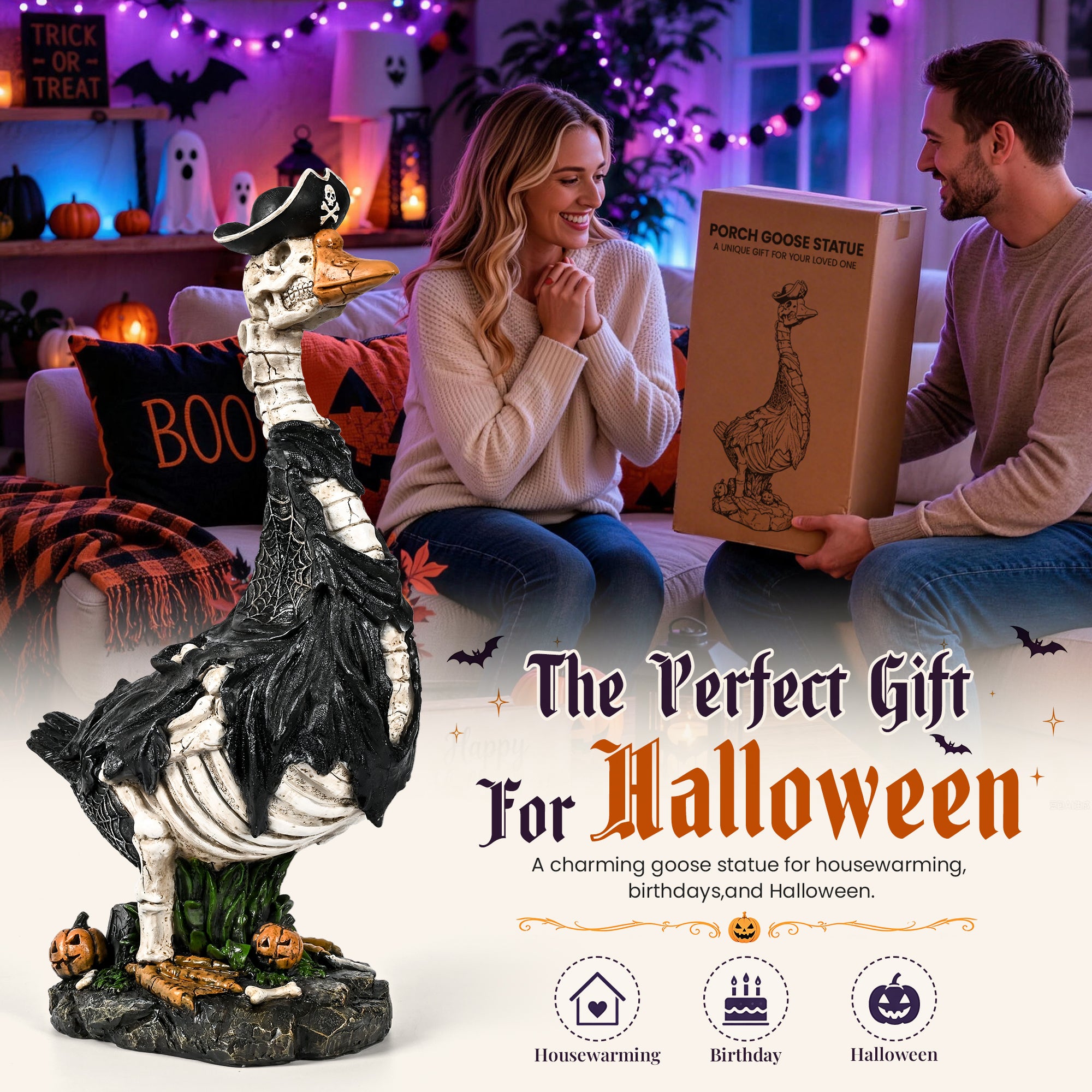 GIGALUMI 20" Halloween Skeleton Porch Goose,Outdoor Halloween Decorations