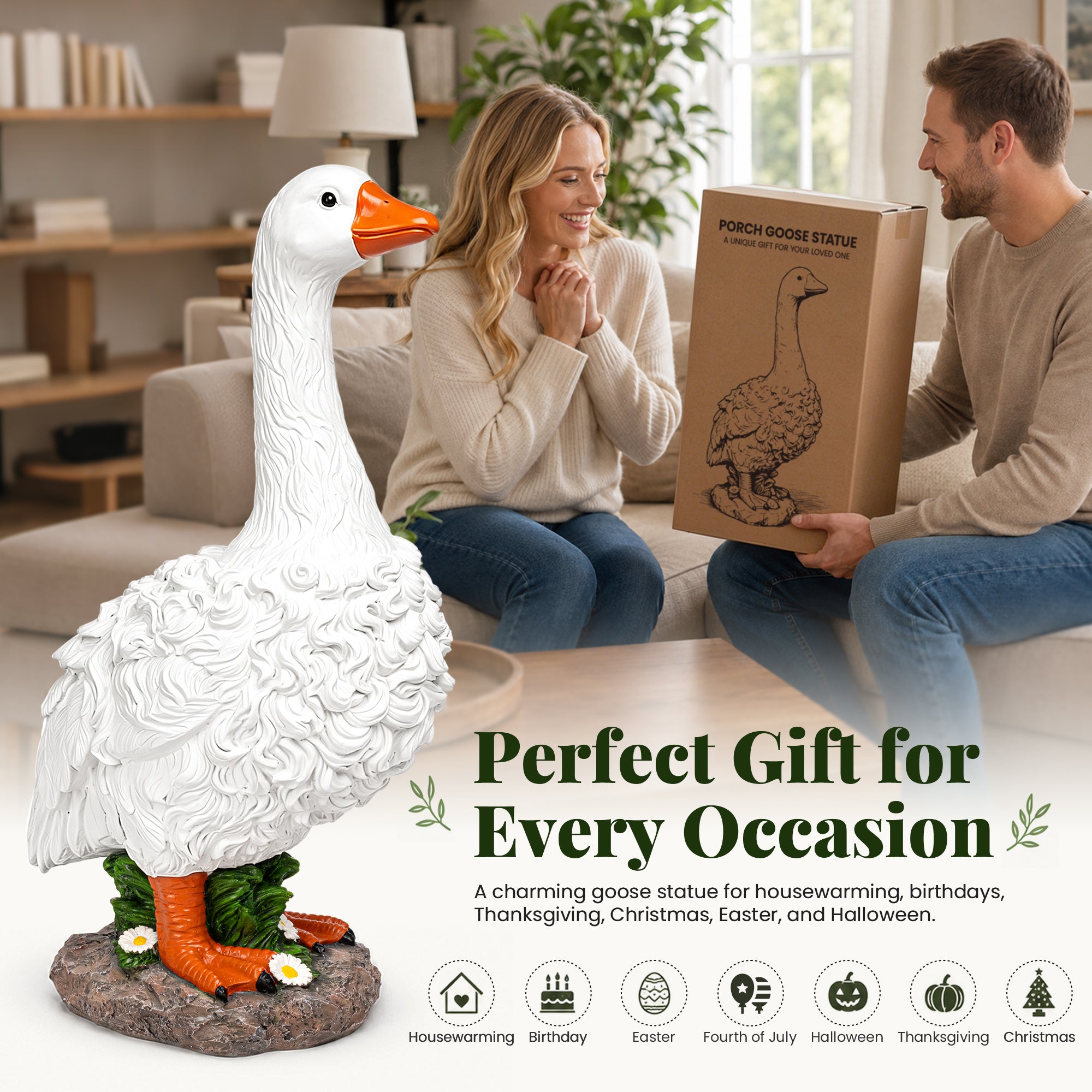 GIGALUMI 19" Curly Porch Goose Statue Front Porch Decor Resin
