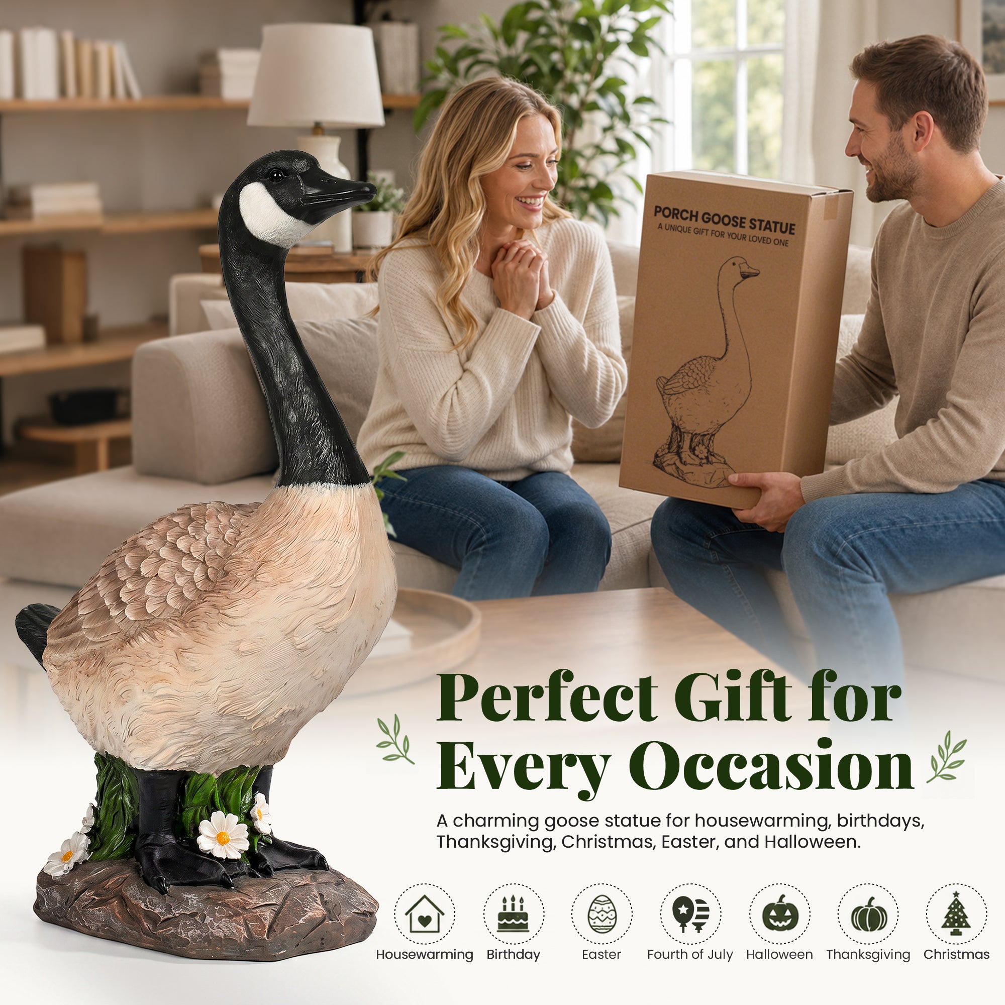 GIGALUMI 19" Large Porch Canada Goose Statue, Durable Resin Garden Decor