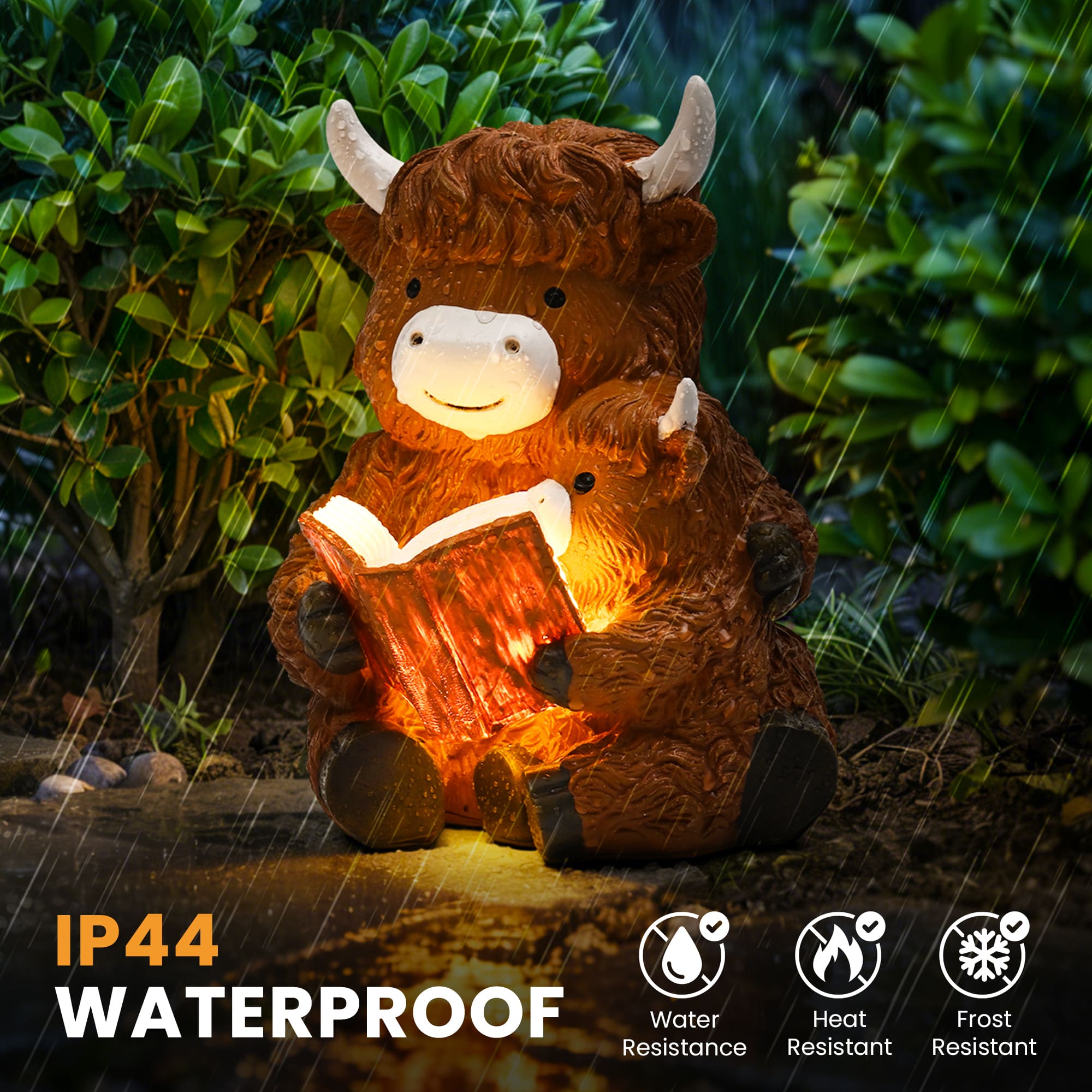 GIGALUMI Solar Powered Highland Cow Statues