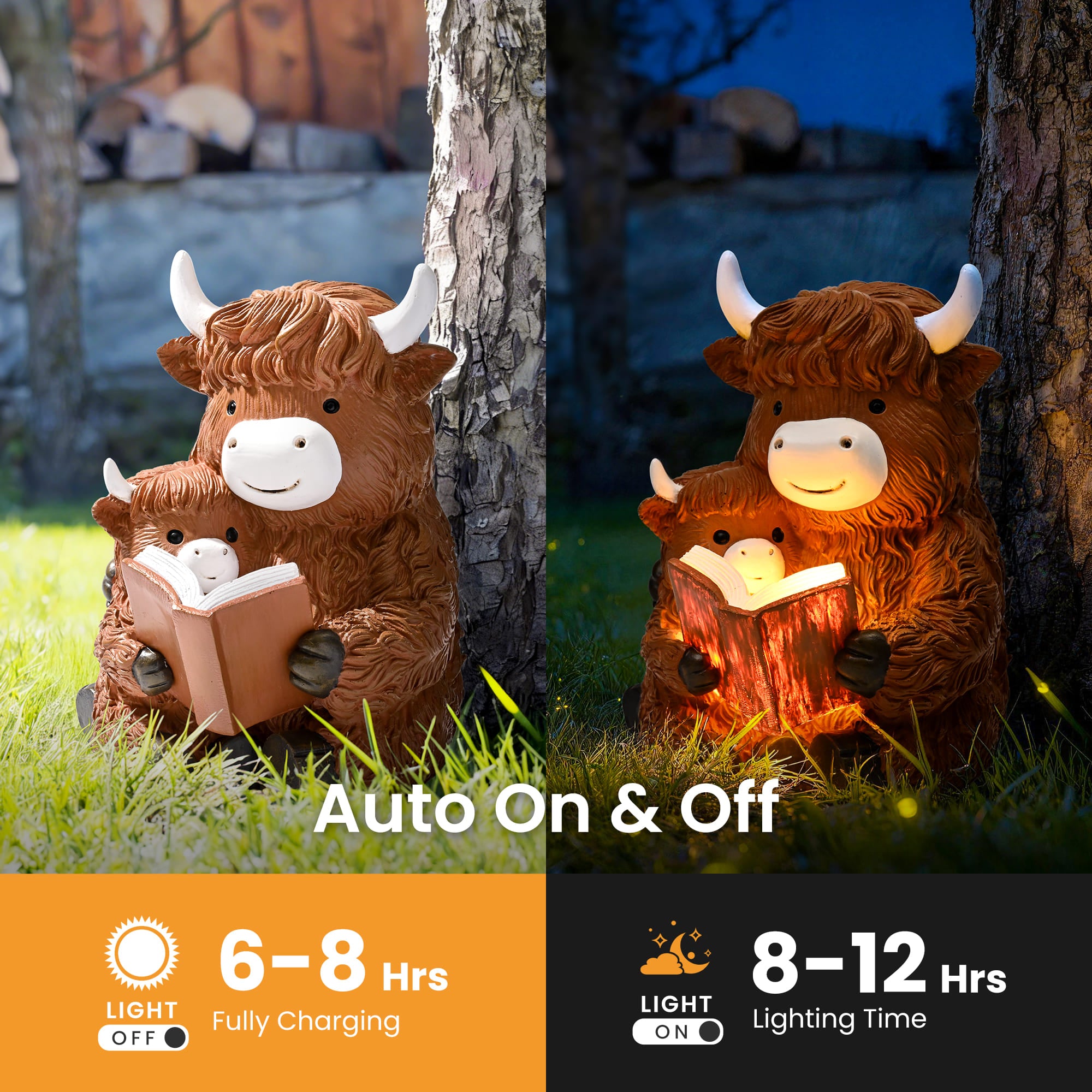 GIGALUMI Solar Powered Highland Cow Statues