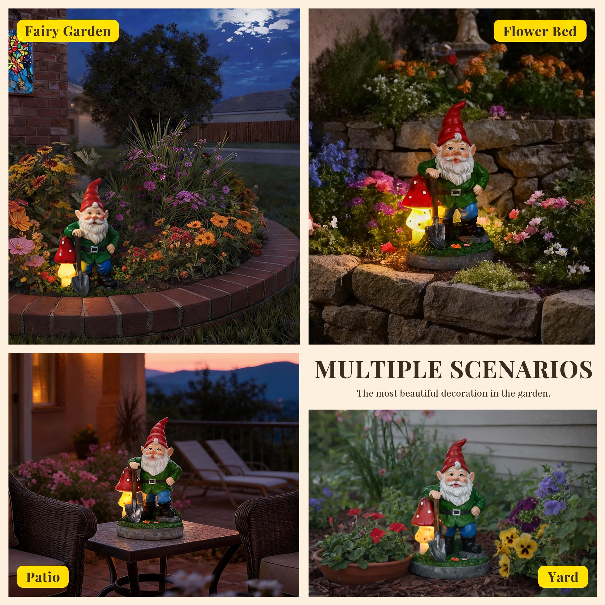 GIGALUMI Solar Garden Gnomes Outdoor 9.8"