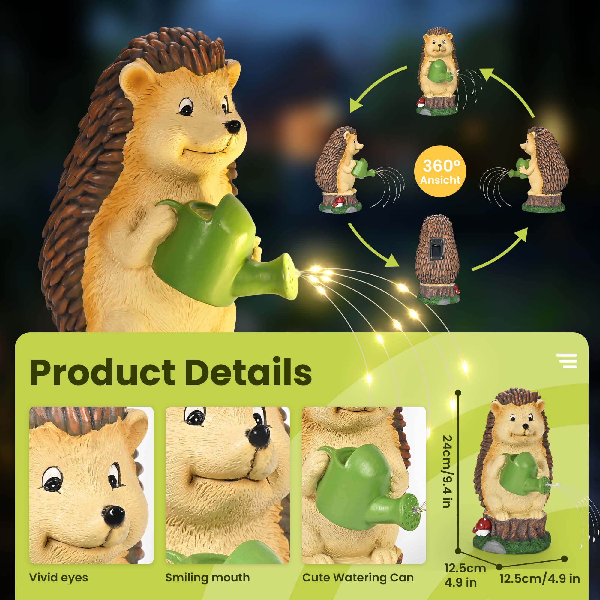 GIGALUMI Solar Powered Watering Hedgehog Statues