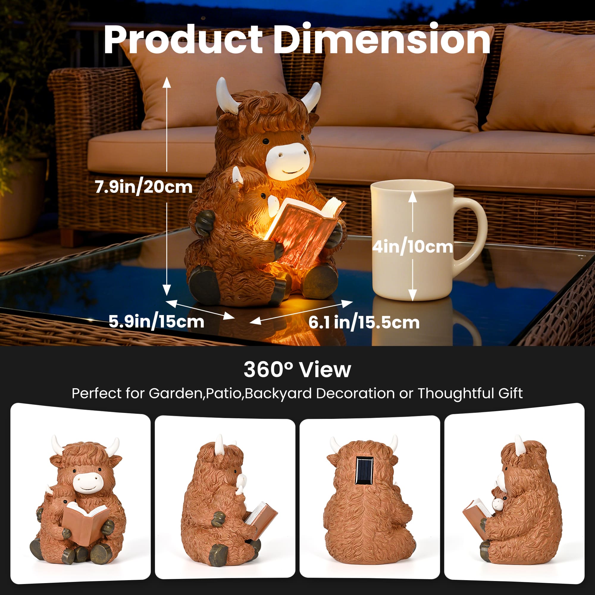 GIGALUMI Solar Powered Highland Cow Statues