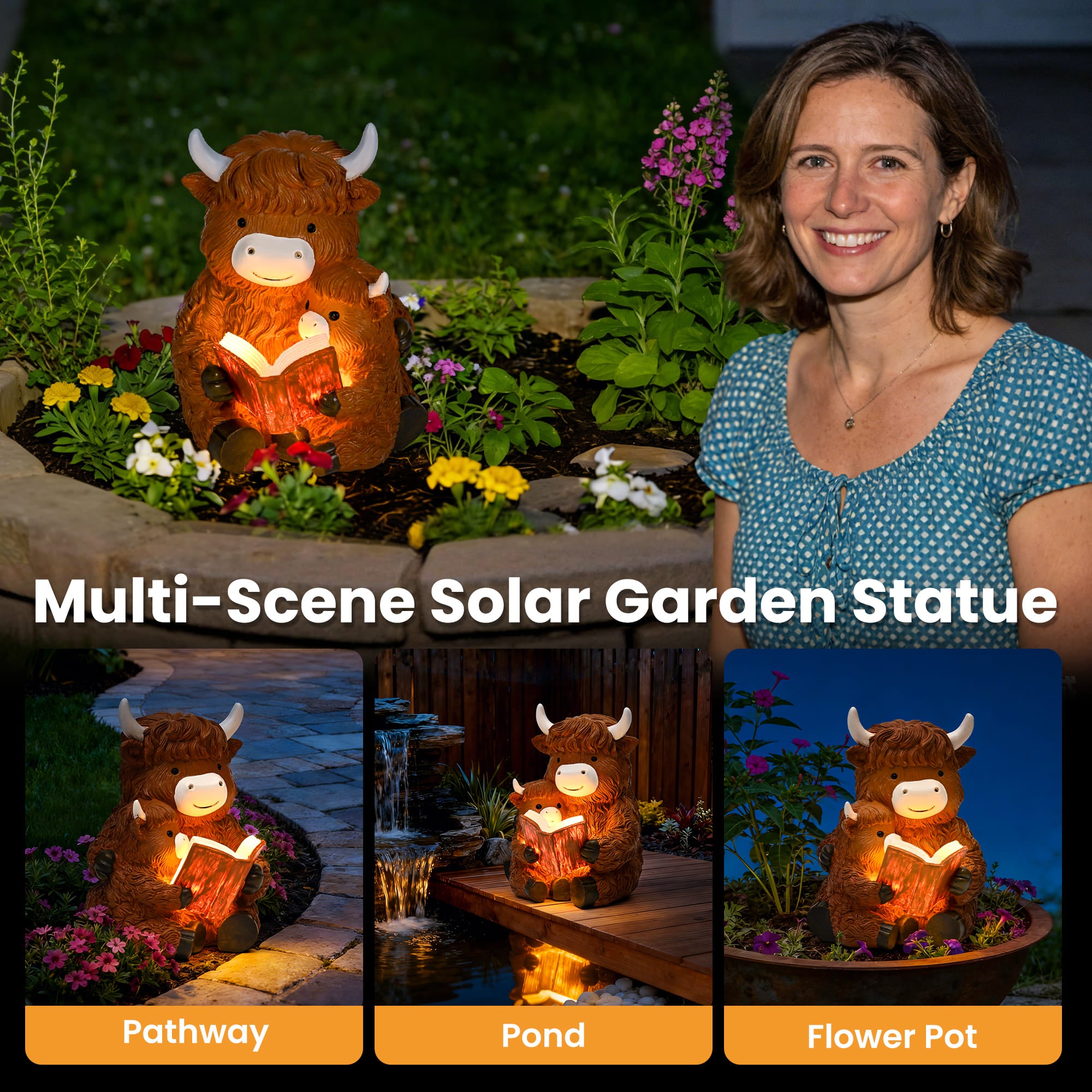 GIGALUMI Solar Powered Highland Cow Statues