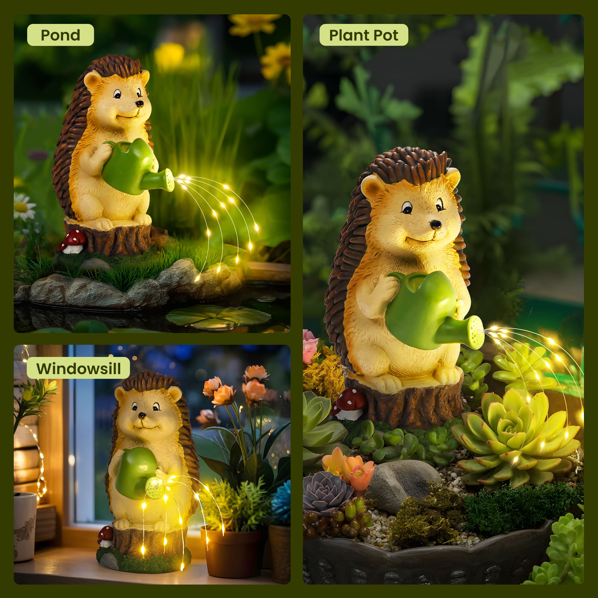 GIGALUMI Solar Powered Watering Hedgehog Statues