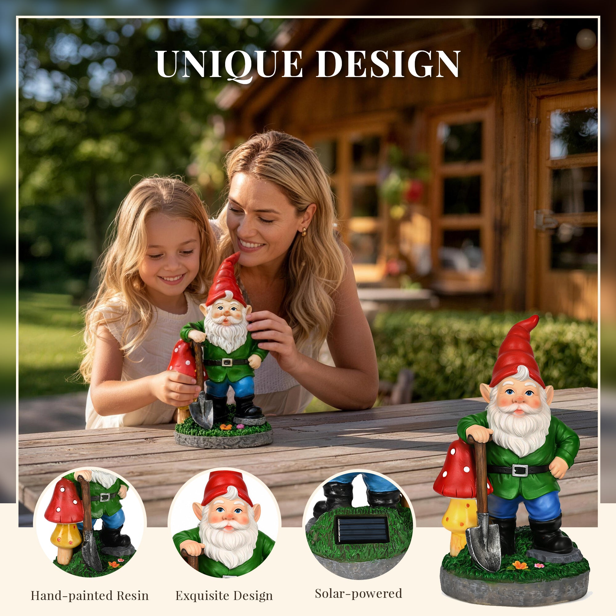 GIGALUMI Solar Garden Gnomes Outdoor 9.8"
