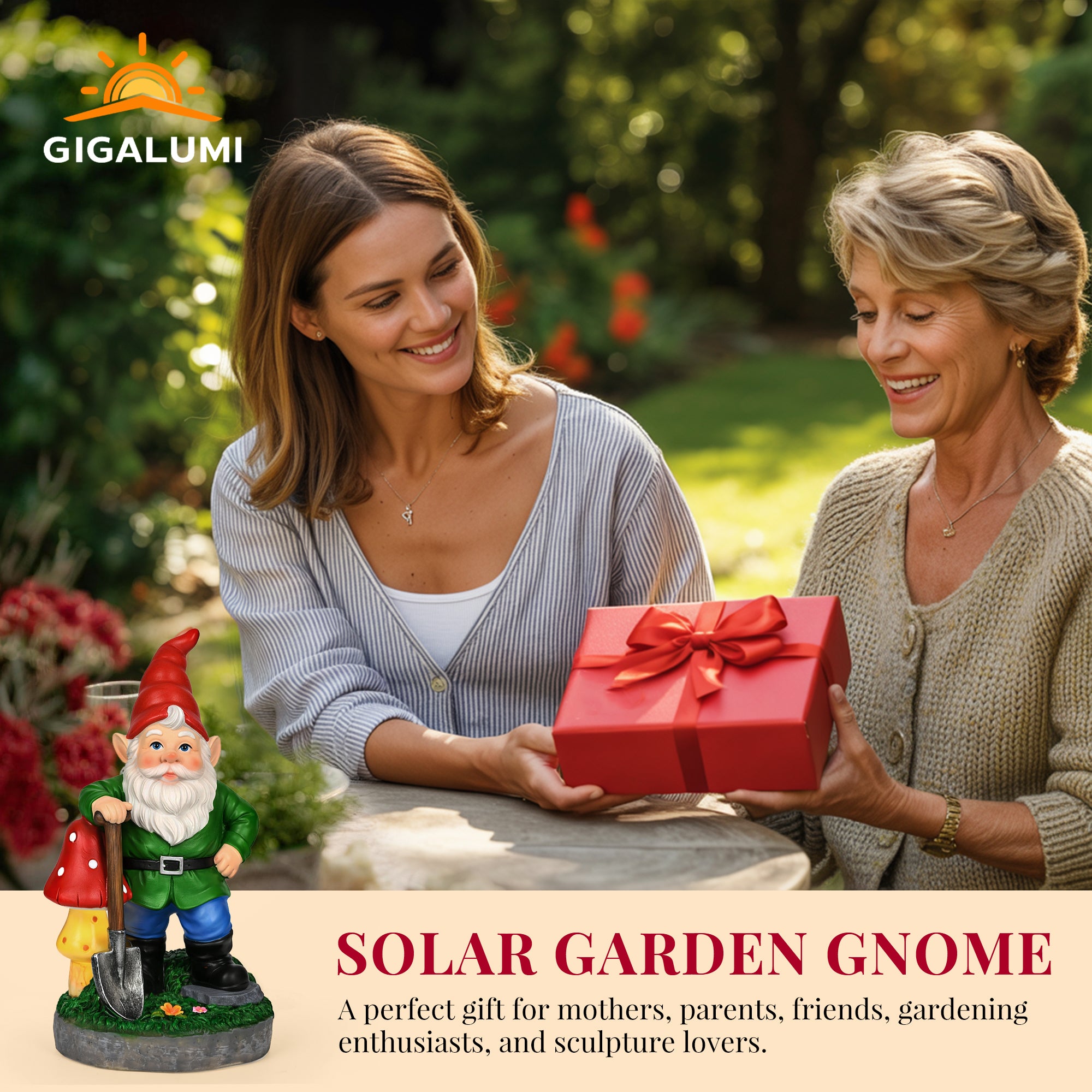 GIGALUMI Solar Garden Gnomes Outdoor 9.8"