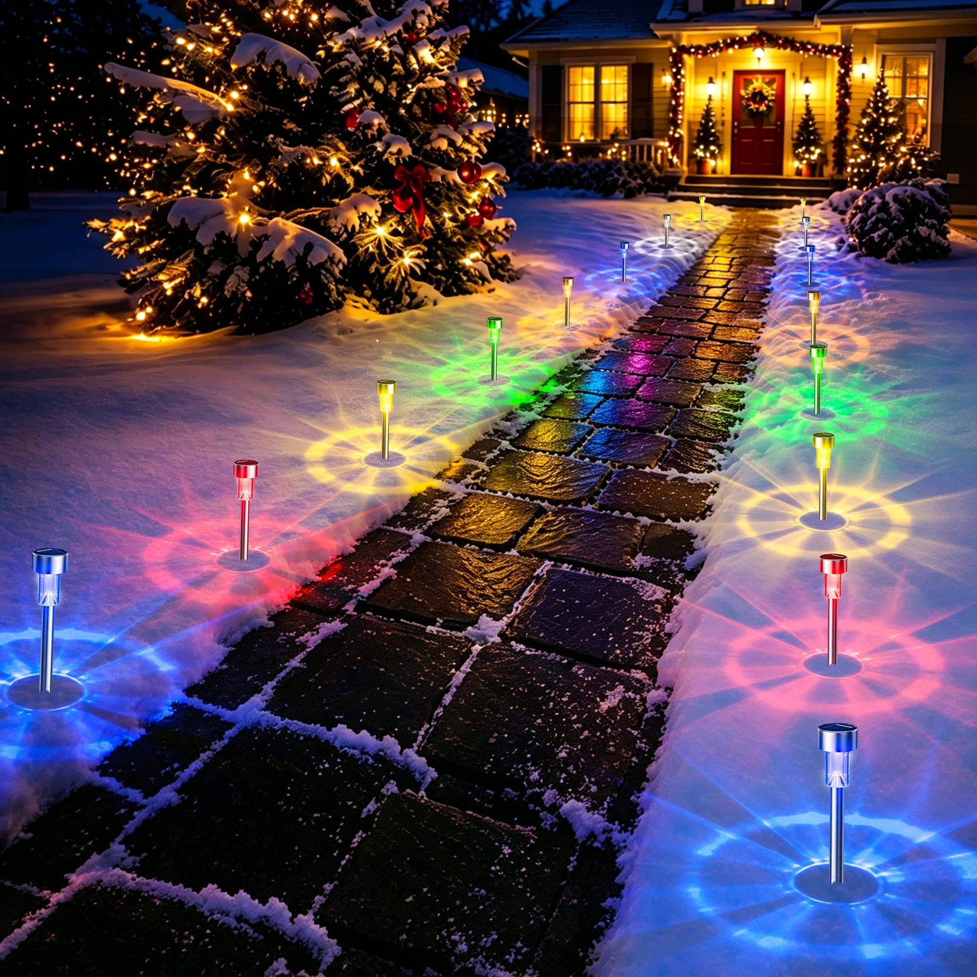 GIGALUMI Outdoor Waterproof Multicolor Solar Garden Lights, 12 Pack