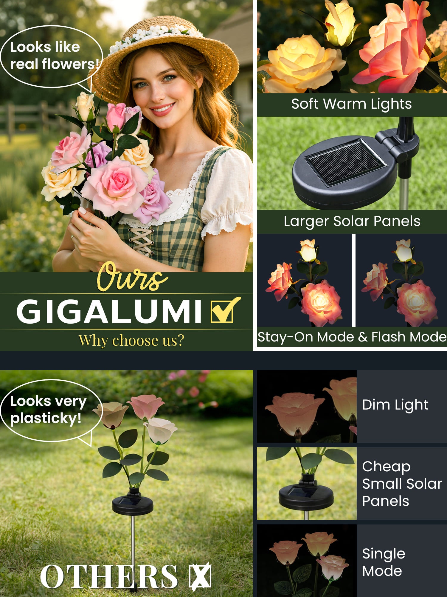 GIGALUMI Artificial Rose Solar Lights