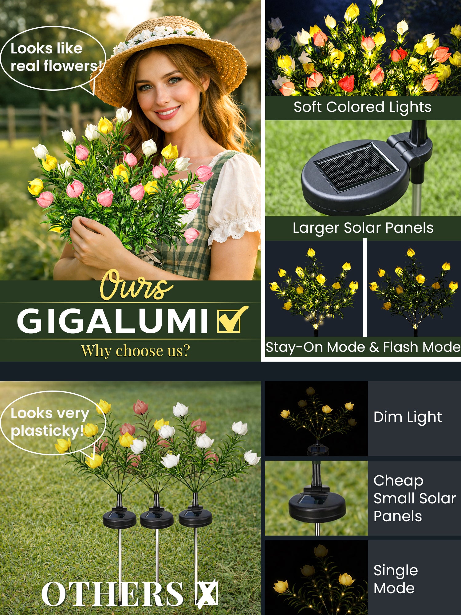 GIGALUMI Solar Garden Lights with Gardenias