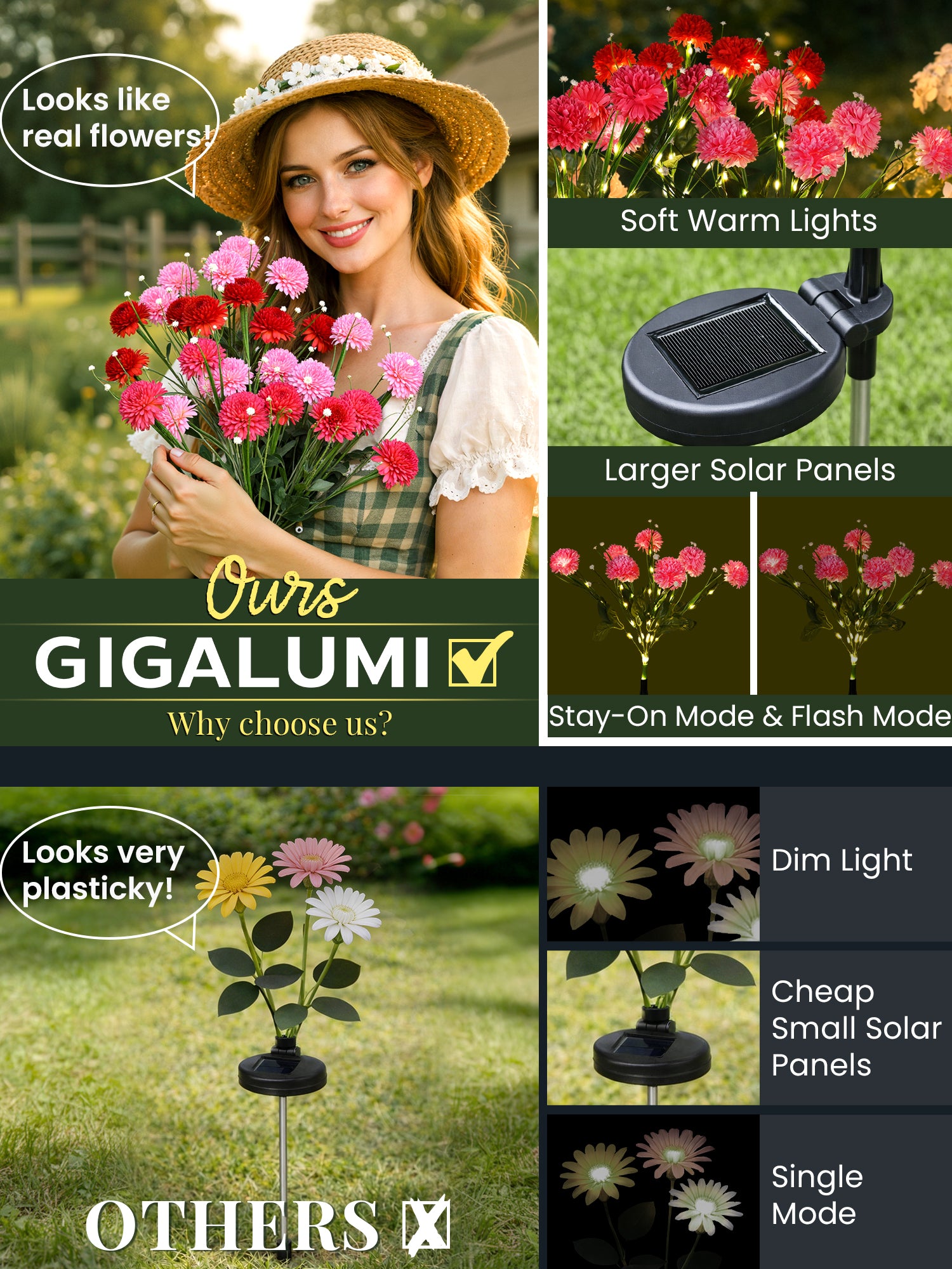 GIGALUMI Artificial Chrysanthemums Solar Lights (3&6 Pack)