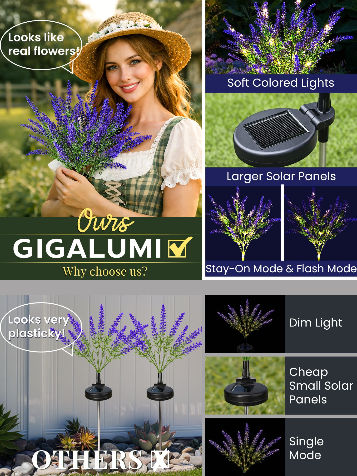 GIGALUMI Artificial Lavender Solar Lights