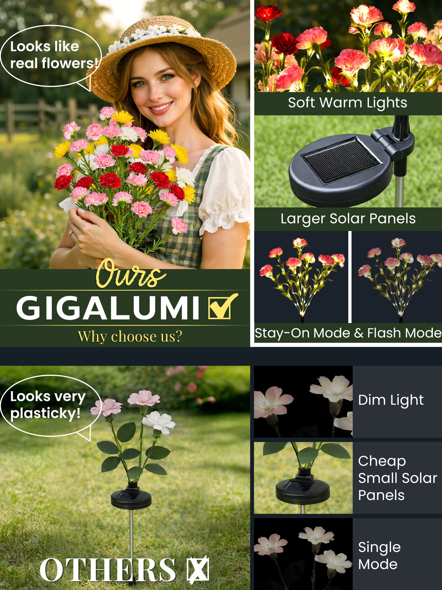 GIGALUMI Artificial Carnations Solar Lights