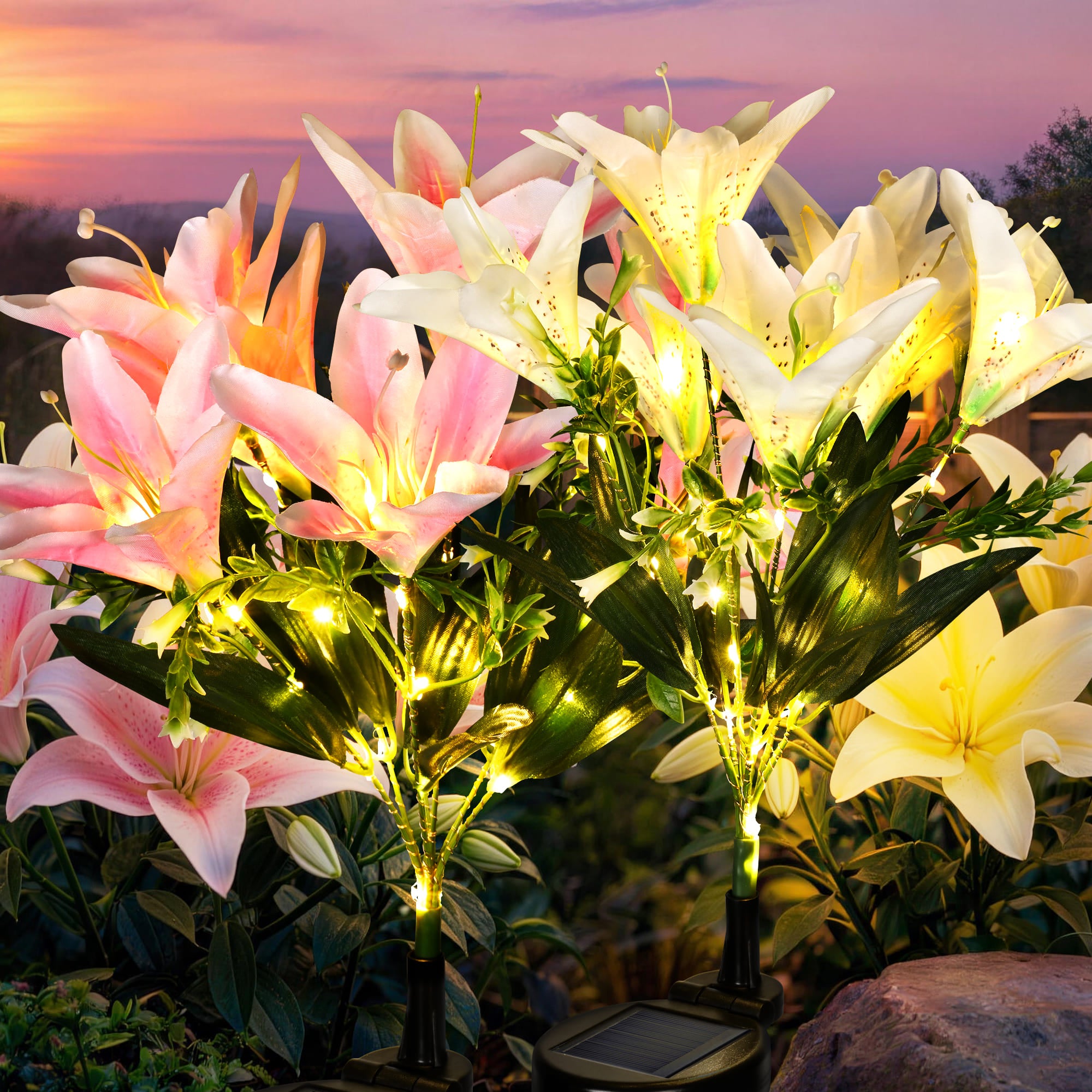 GIGALUMI Solar Garden Lights Lily Garden Decor Carefree Solar Flowers