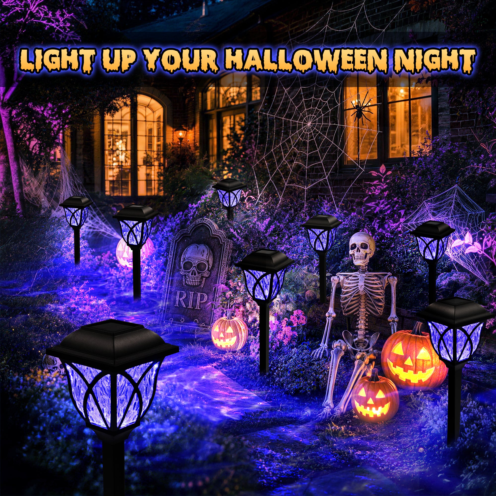 GIGALUMI Solar Halloween Lights Outdoor Decor, Solar Pathway Lights 6 Pack