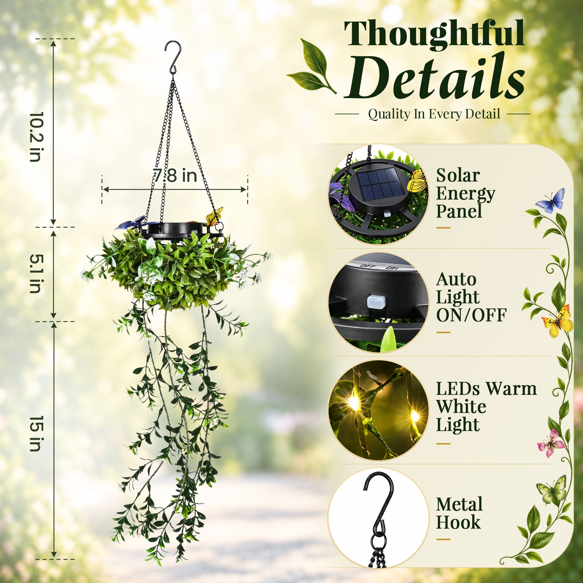 Solar Hanging Milan Grass Garden Decor Lanterns, Outdoor Lights 2 Pack