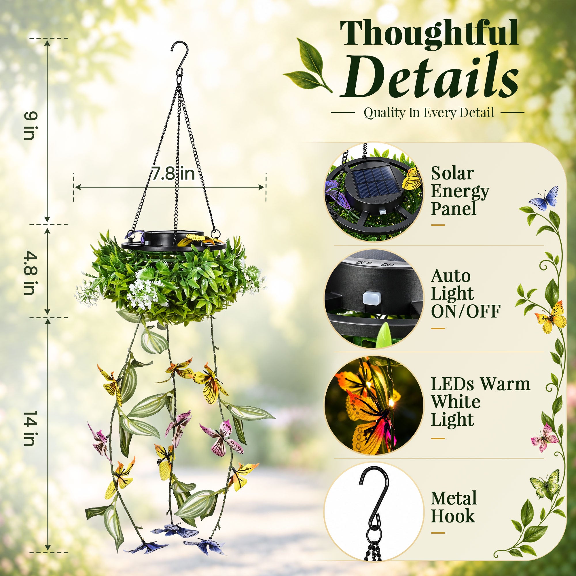 Solar Hanging Butterfly Grass Garden Decor Lanterns, Outdoor Lights 2 Pack
