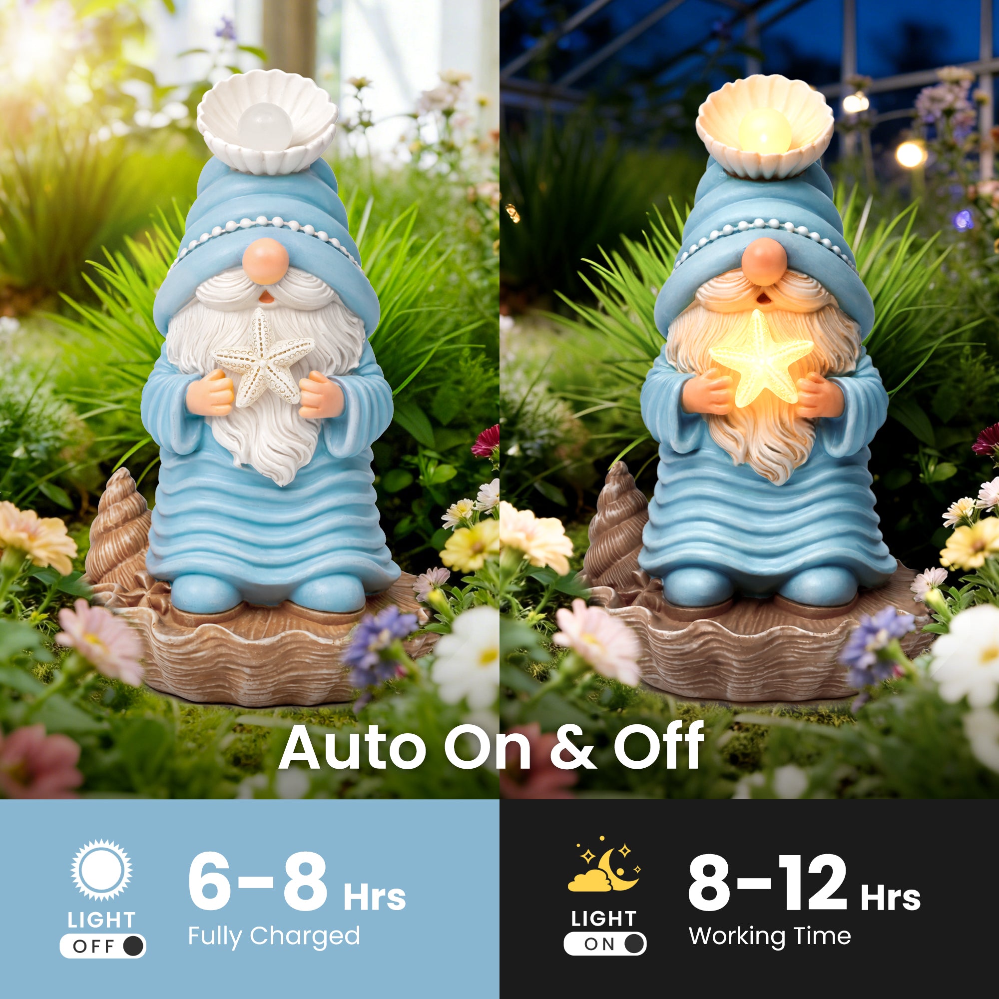 GIGALUMI Garden Gnomes, Solar Statue Outdoor Decor, Gnome Gifts Decoration with Lights for Patio