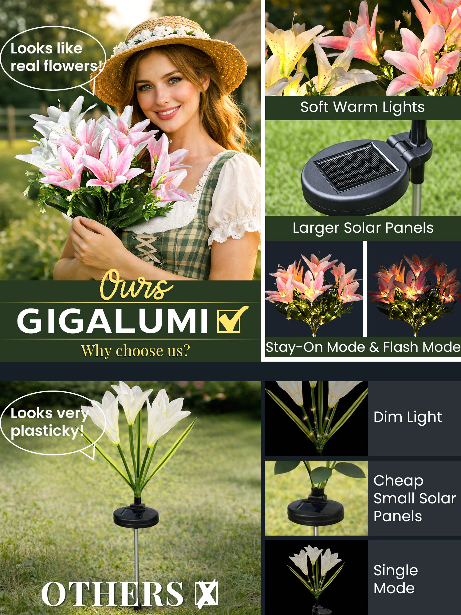 solar flower lily lights outdoor GIGALUMI Solar Garden Lights Lily Garden Decor Carefree Solar Flowers 8-Pack